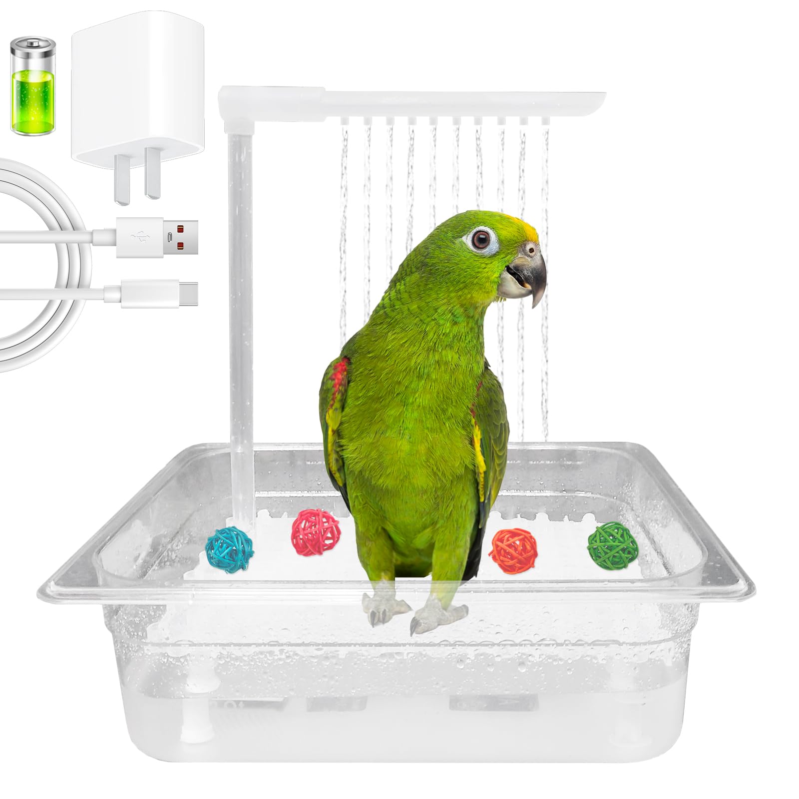 WQY GroceryShop Parrot Bathtub Indoor Automatic Bath Shower with 180 &deg; Circulating Faucet Contains USB and Power Plug for Medium Birds African Grey Amazon Conure Parakeet Cockatiel Lovebird