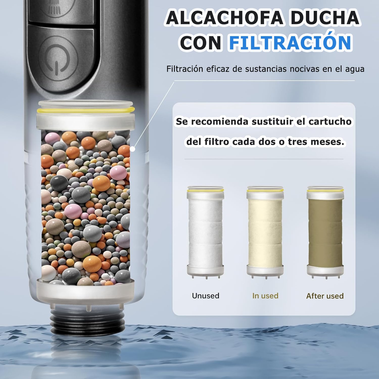 Alcachofa de Ducha, Alcachofa Ducha Alta Presión con Filtros Antical y Manguera 1.5M, 4 Modos Cabezal de Ducha con Botón de ON/OFF Adecuado para la Limpieza de Mascotas/Baños, Gris - 3