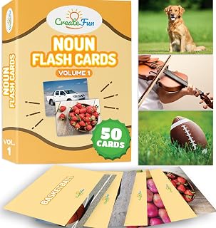 CreateFun 50 Noun Flash Cards - Vocabulary Builder Photo Cards for Kids, Adults, Speech Therapy, ESL, Autism, Seniors