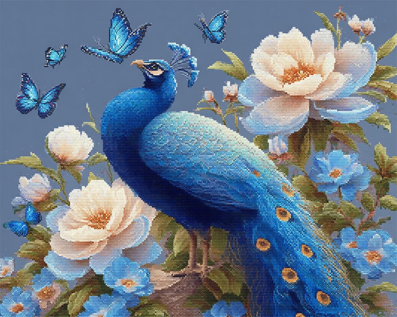 RKFLGEW DIY Seed Bead Embroidery Kits Peacock and Peony 50x70cm