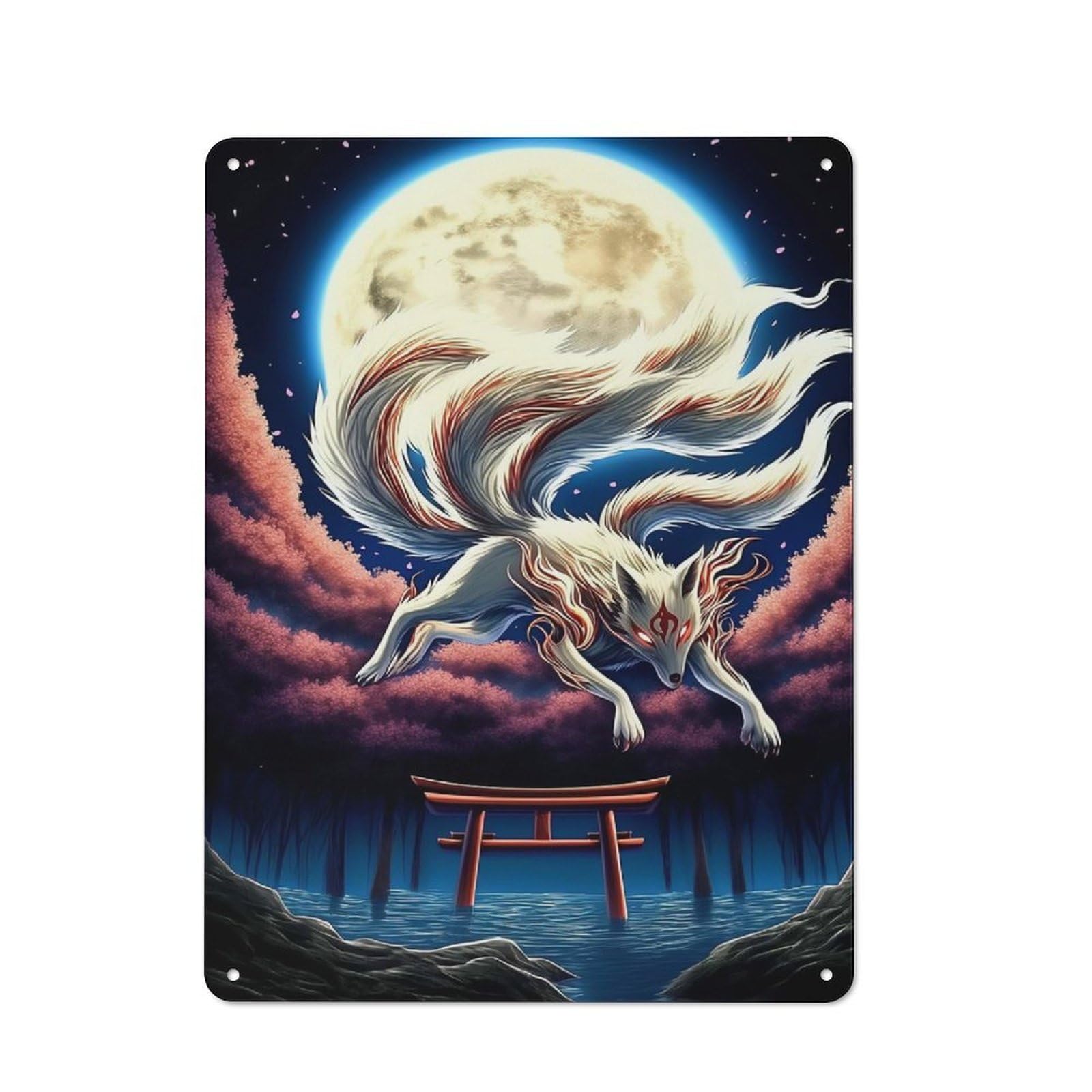 Junmoney Style-22 Classic Magical Nine Tailed Fox Kitchen Metal Sign 40X30cm, Kitchen Wall Decor For Kitchen, Cafe, Pantry Or Dining Room