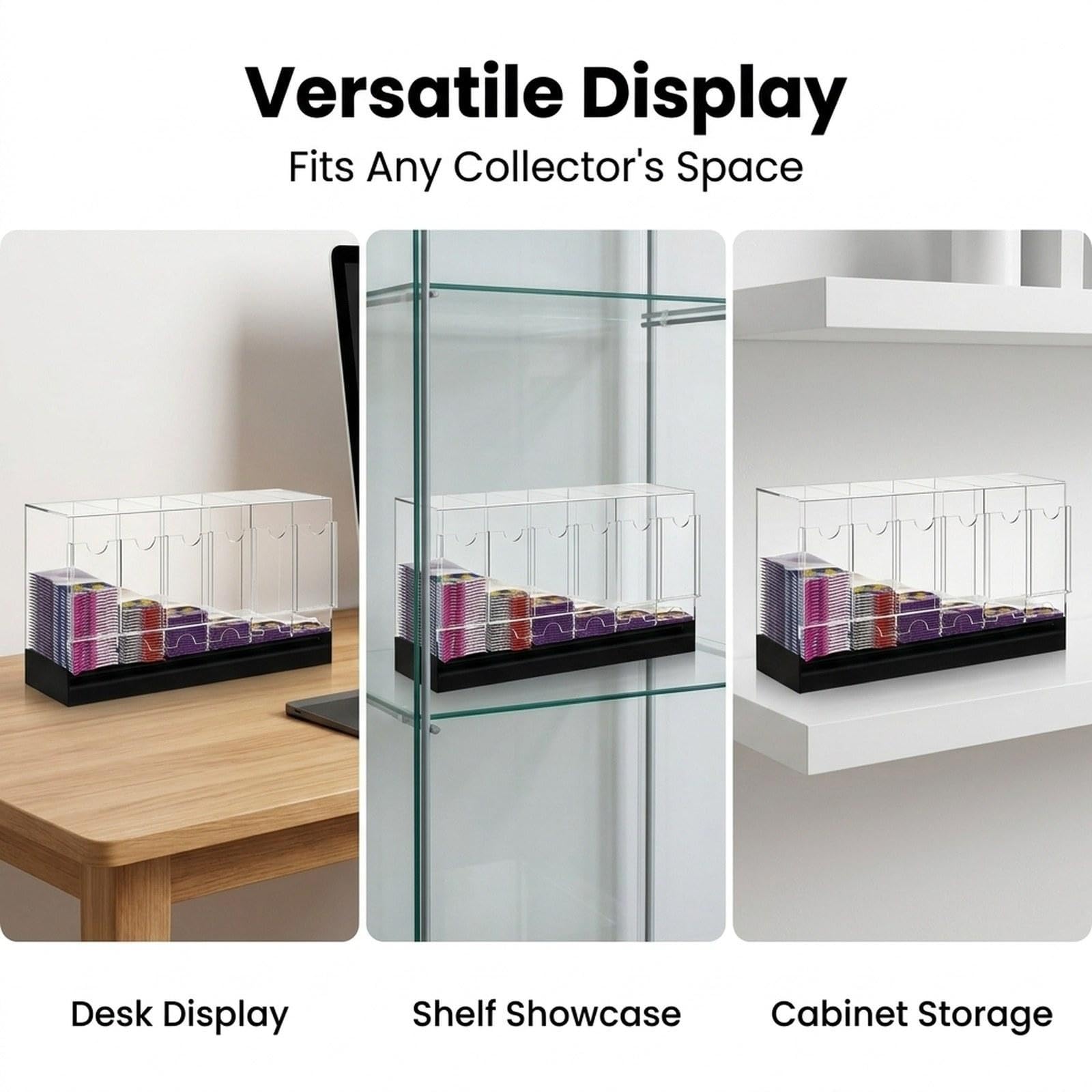 Distributeur de Boosters 6 Compartiments Vitrine Acrylique Organisateur de Cartes Présentoir de Paquets Boîte de Rangement Transparence Élégante, Noir