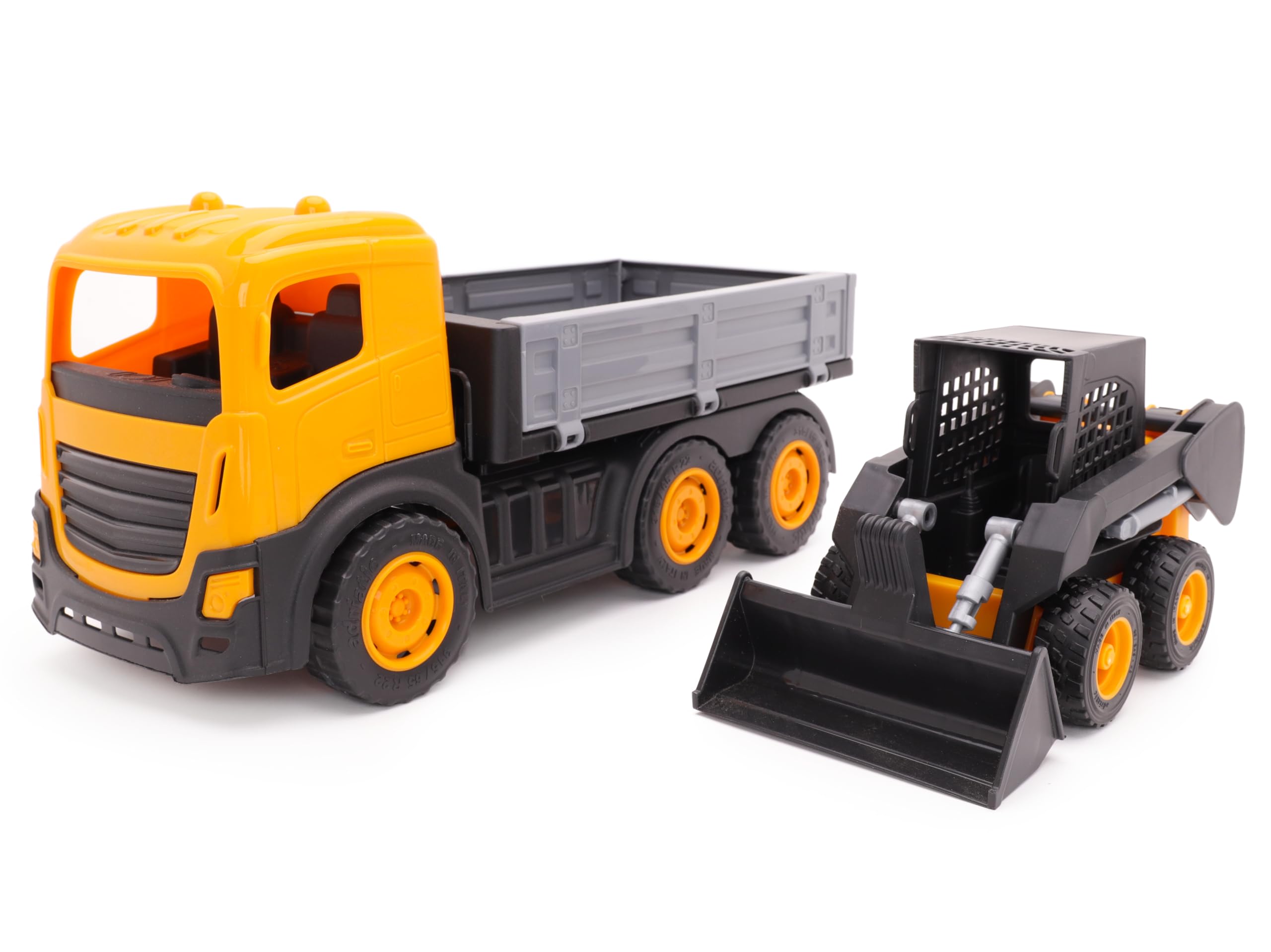 Toyland® Juego de 2, 1:16 Camiones de construcción a Escala - 36cm (14") 6 Camión volquete de Ruedas y 20cm (8") Minicargadora con Ruedas y Piezas móviles - Juguetes de construcción