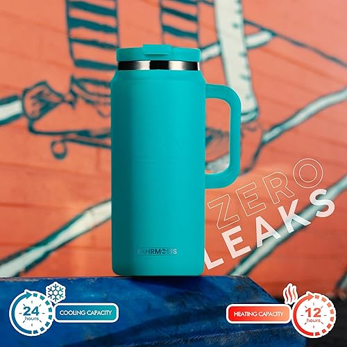 Miniatura 5 de Vaso de 64 onzas con asa y pajilla, botella de agua de medio galón, taza de viaje de acero inoxidable para bebidas calientes y frías, botella de