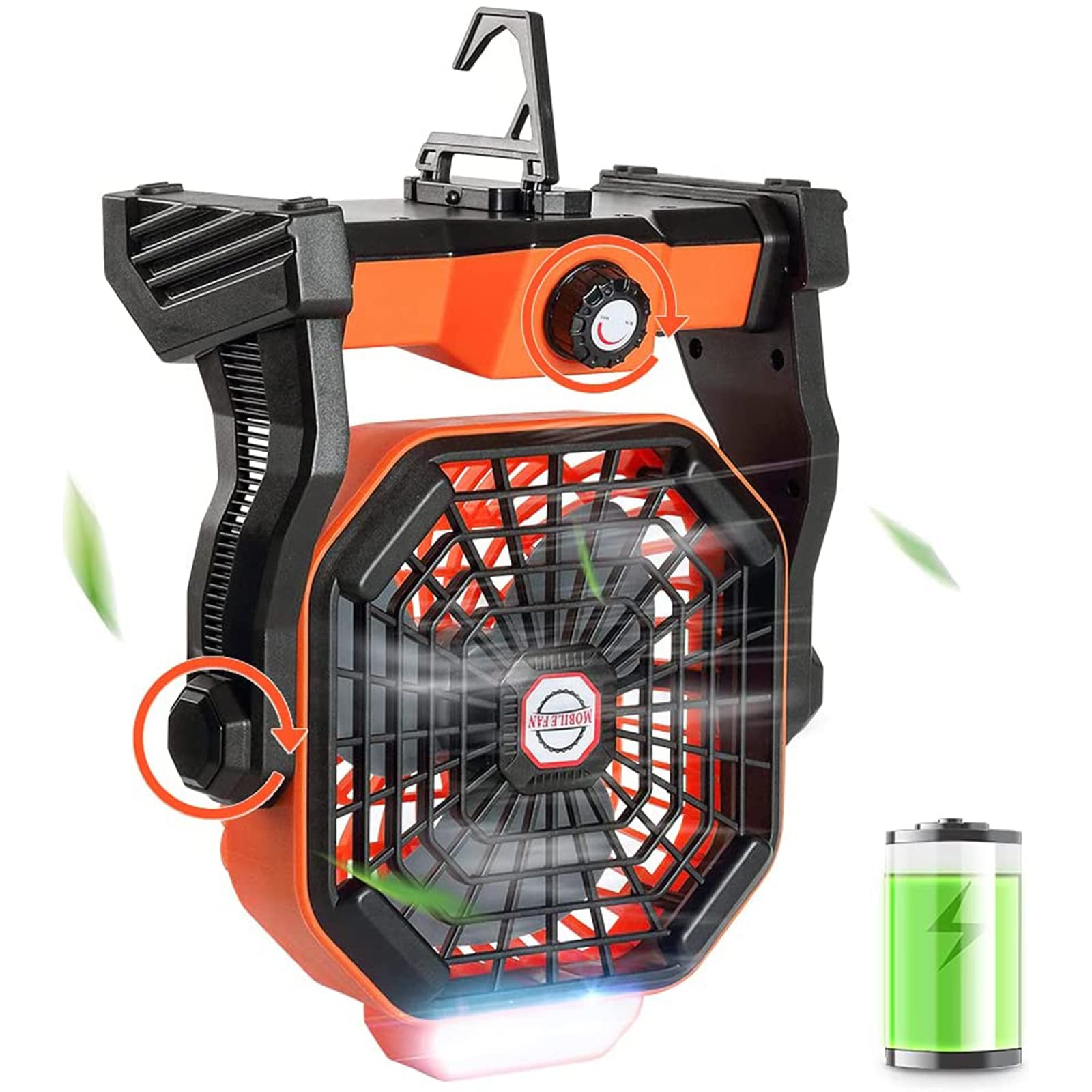 Vicroad Outdoor Portable Rechargeable Fan,Quiet Camping Fan,LED Lantern,270°Head Rotation,Power Bank