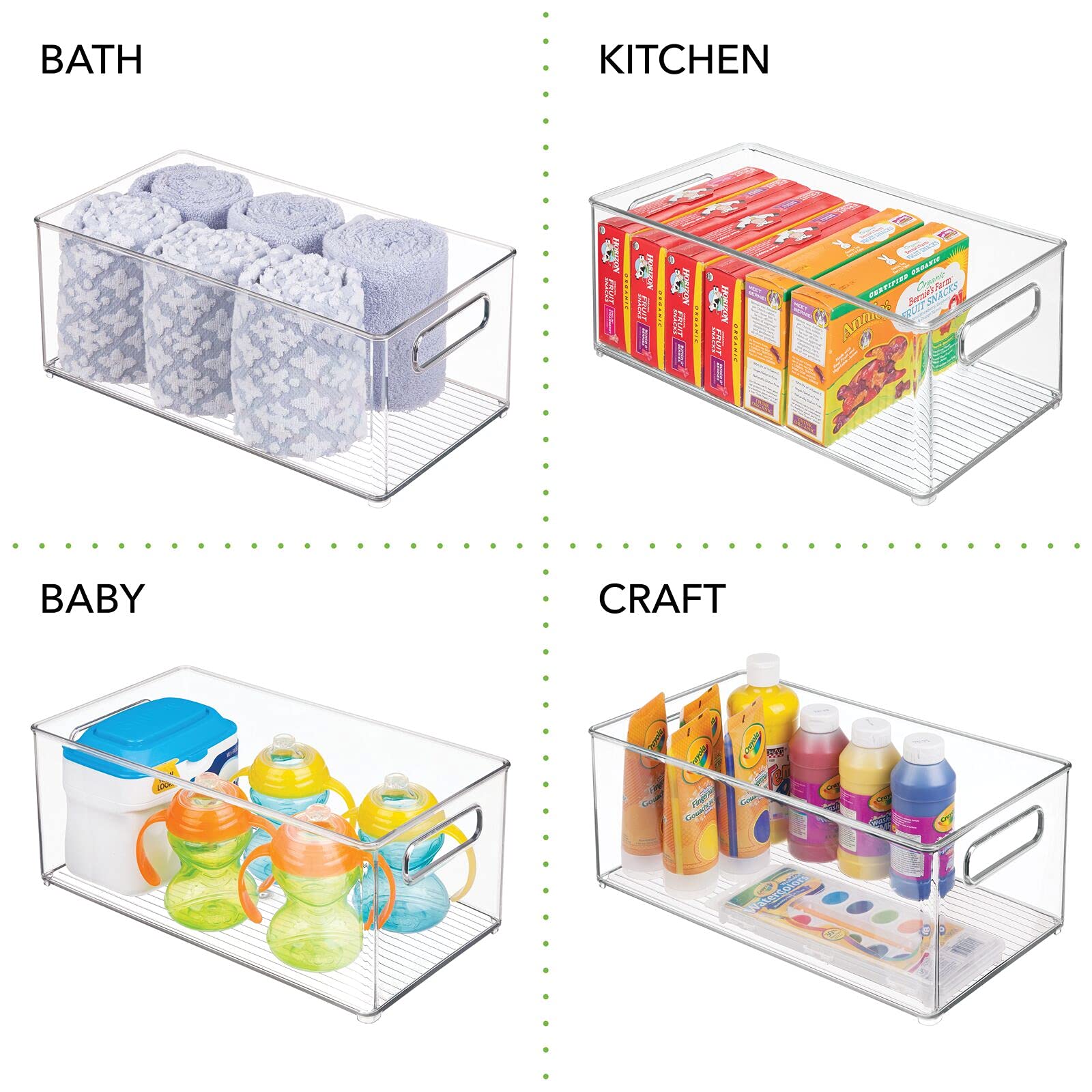 mDesign Juego de 2 cajas de plástico con asas – Organizador transparente con diseño atractivo – Cajas organizadoras para accesorios de baño, cosméticos y otros utensilios – transparente