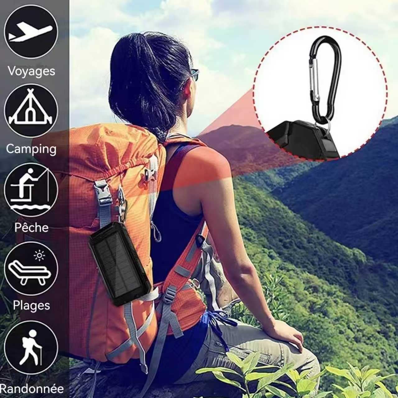 Powerbank Solare 8000mAh, Caricabatterie Solare Portatile impermeabile e antipolvere, Caricatore per Smartphone, Tablet