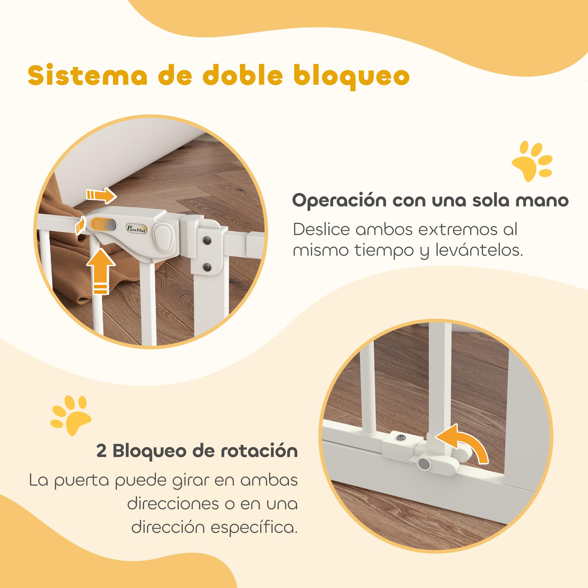 PawHut Barrera de Seguridad para Puertas y Escaleras Barrera para Perros con Cierre Automático y Sistema de Doble Bloqueo Metal 3 Extensiones 17,5/20,3/30,5 cm, 74-147,5x76,2 cm Blanco