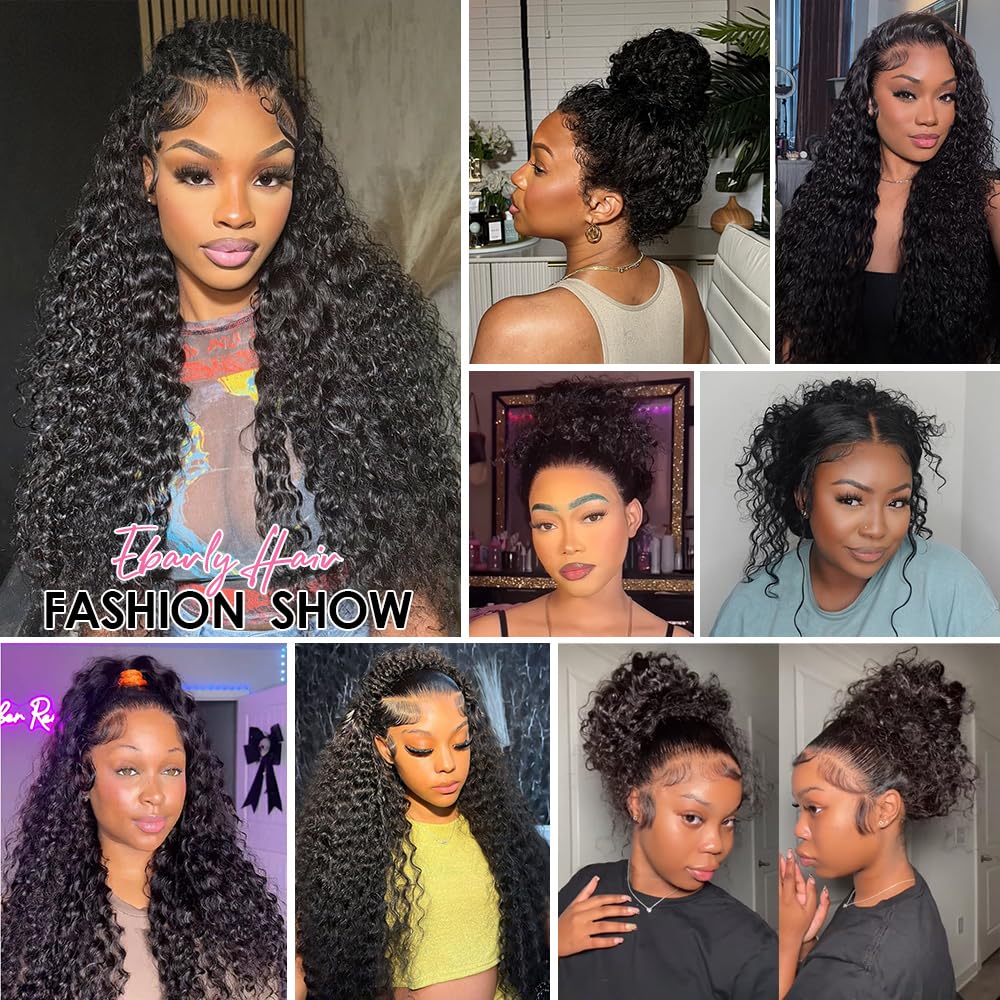 Ebarly Hidden Strap Water Wave 360 Glueless Wigs Human Hair Pre Plucked Pre Bleached Human Hair Wig With Drawstring 220 Density Wet and Wavy HD Full Lace Front Wigs Human Hair 26 inch Product Image 6