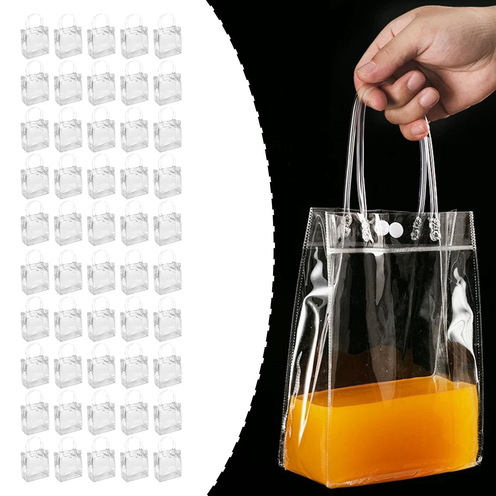 Generic 50 Stück Geschenktaschen Transparente Geschenkverpackung Mini Taschen mit Griff Handlich PVC Beutel für Kindergeburtstag Ho, Höhe 15cm