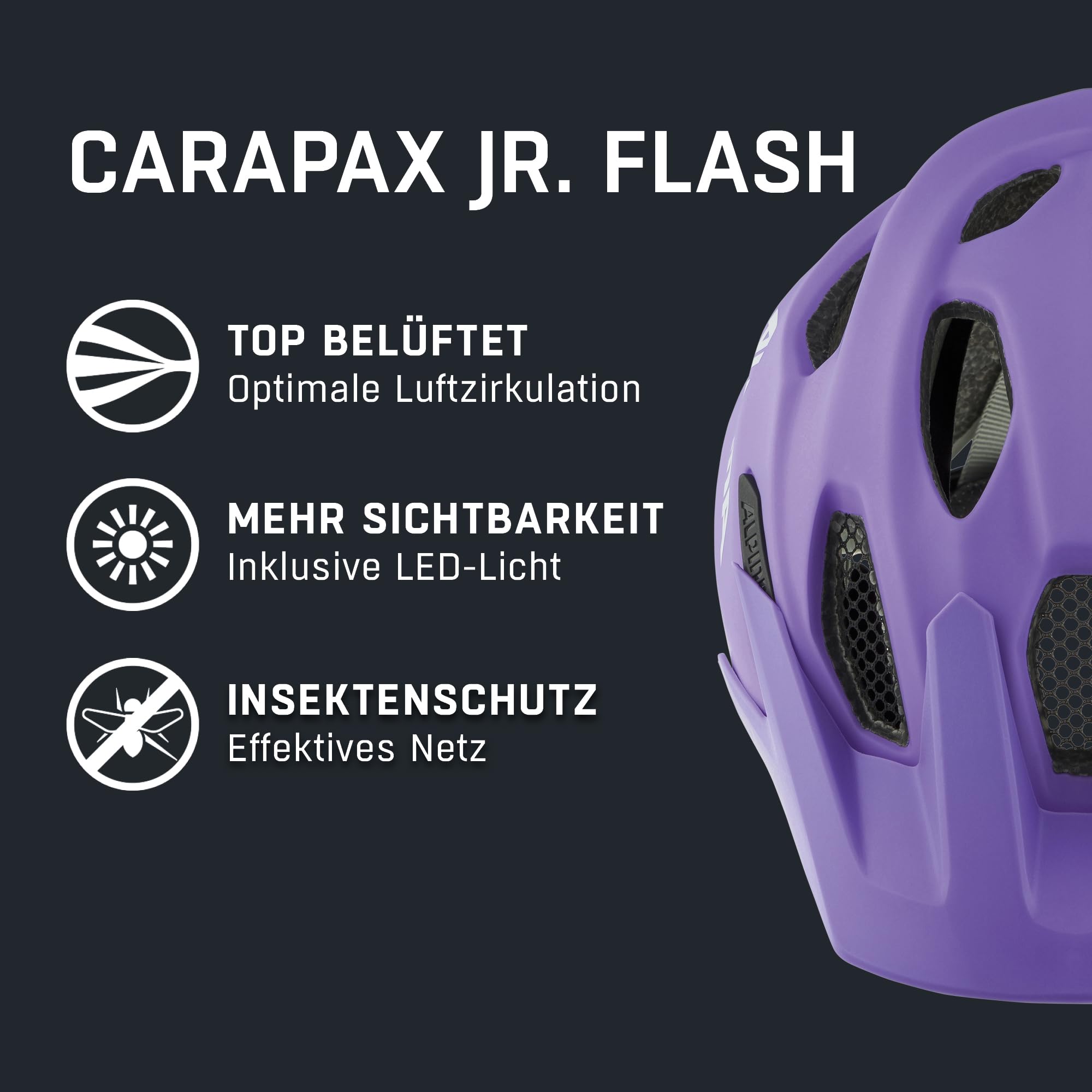 ALPINA Unisex - Dzieci, CARAPAX JR. FLASH Kask rowerowy, purple matt, 51-56 cm