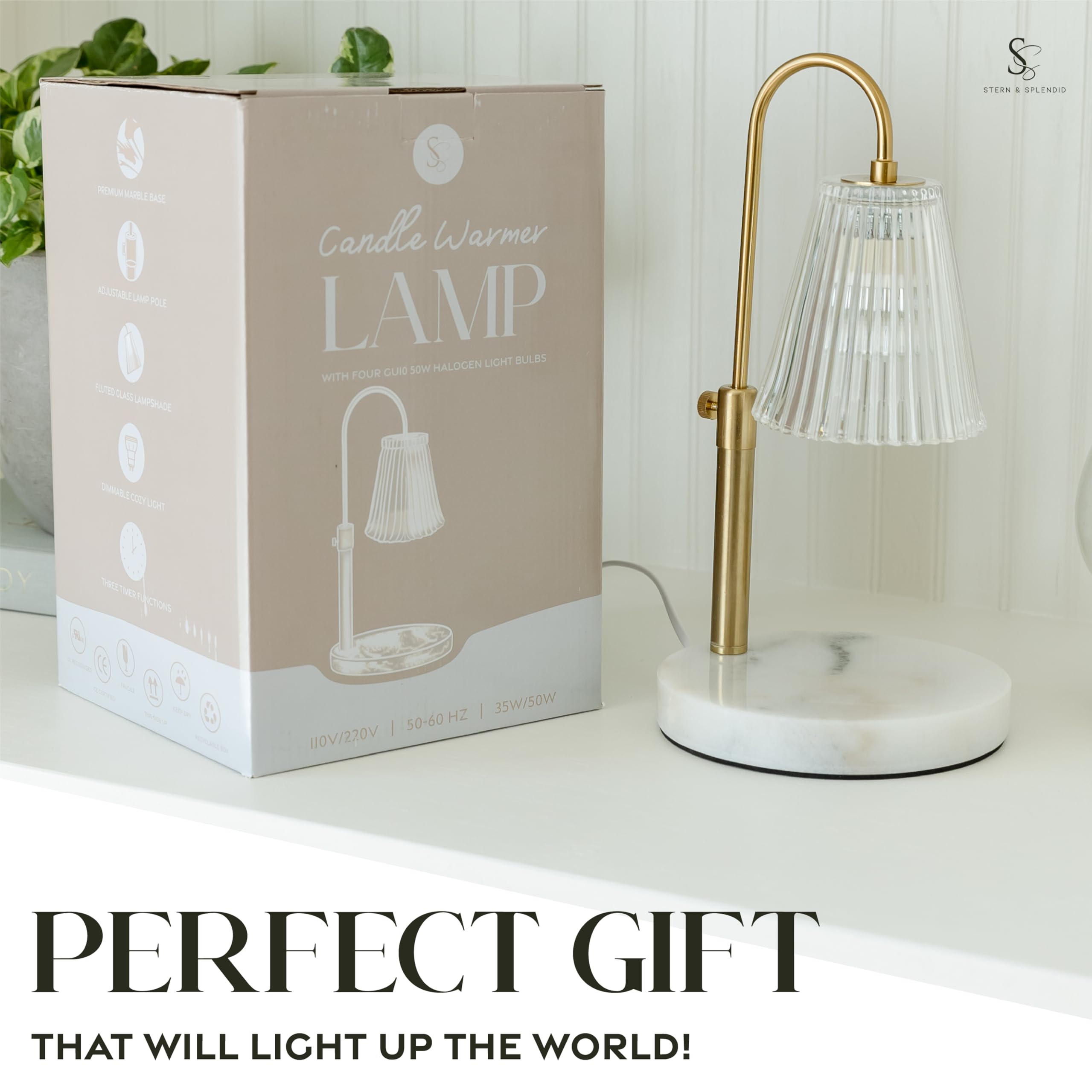Lampada riscaldante senza fiamma per candele in vaso grande e piccola - riscaldatore per candele elettrico con base in marmo grande e altezza regolabile - melter candela con timer e 4 lampadine