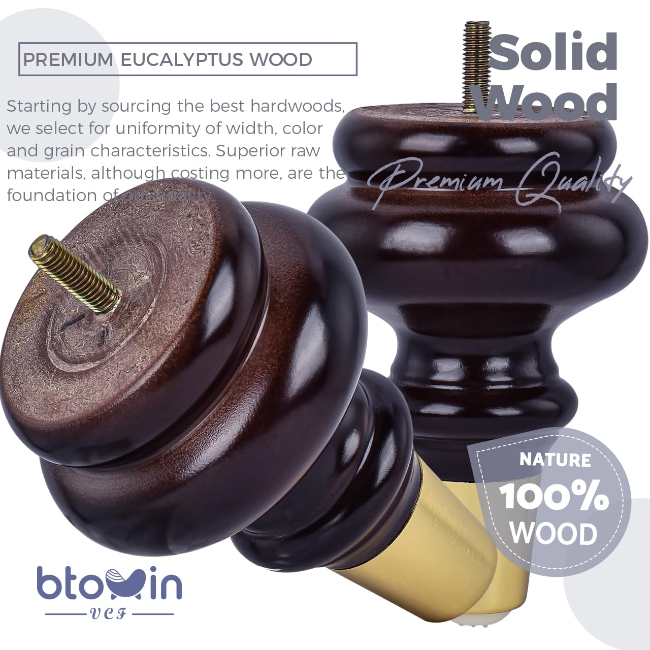 Btowin 6 Inch / 15cm Solid Wood Furniture Legs - Image 2