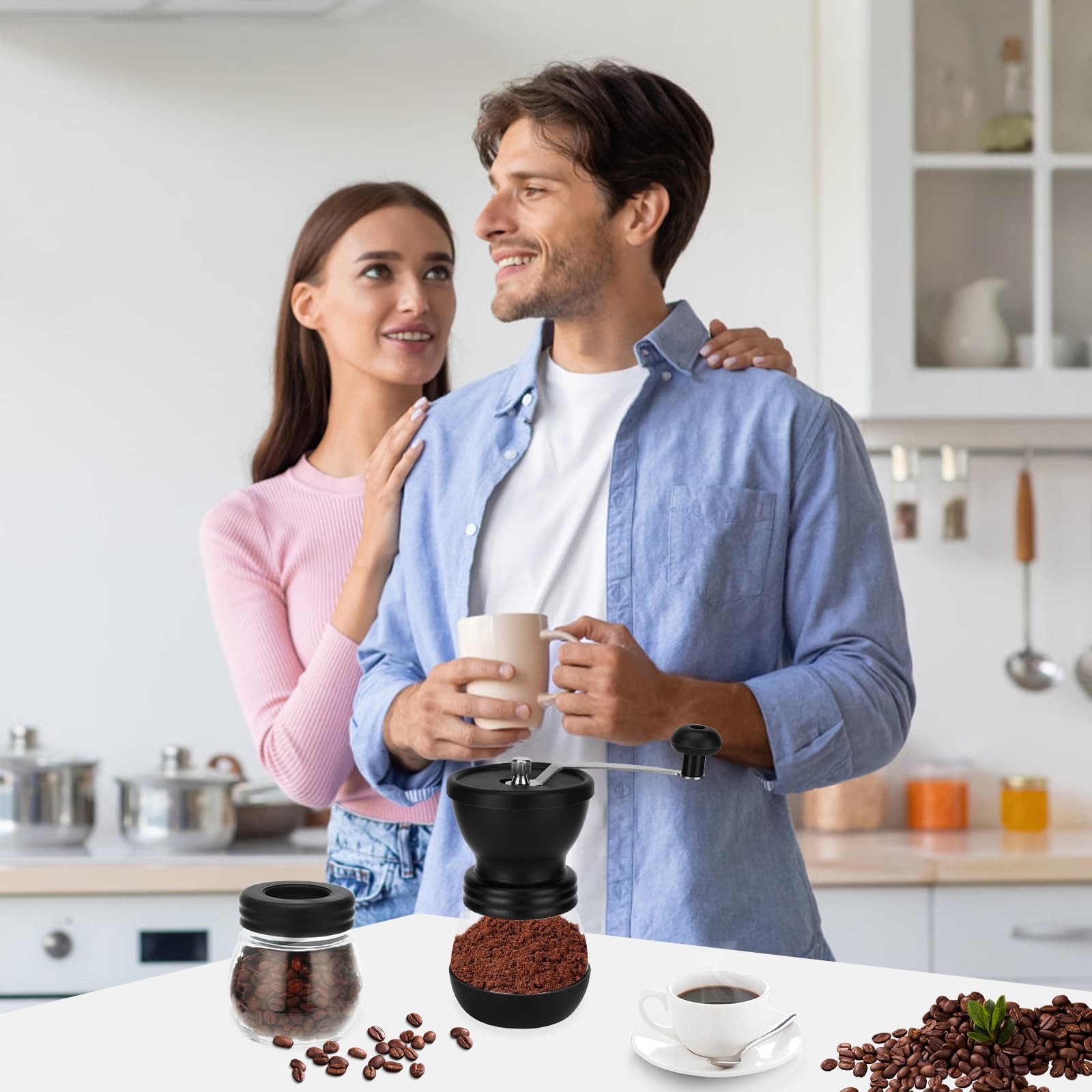 Macinacaffè Manuale Portatile Macina Caffè Manuale Maniglia In Acciaio Inossidabile Macinino Manuale Viene Fornito Con Due Barattoli Di Vetro Per Conservare Il Caffè