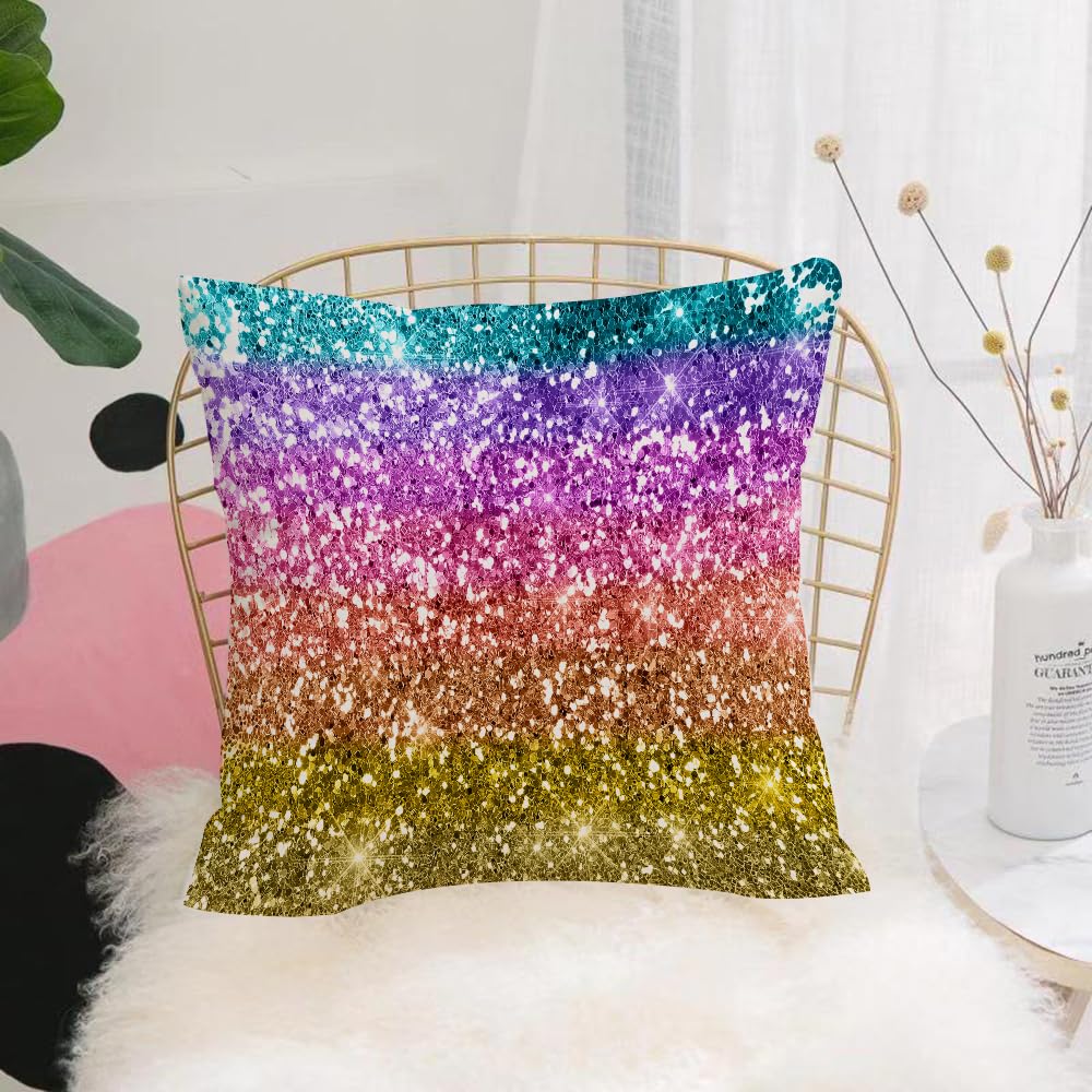 HYOSXW Cushion Cover,Throw Pillow Case Home Decorative for Living Room Bedroom Sofa Chair 16X16 Inch,Rainbow colored diamonds, gradient color, glitter,Pillowcase 40X40cm
