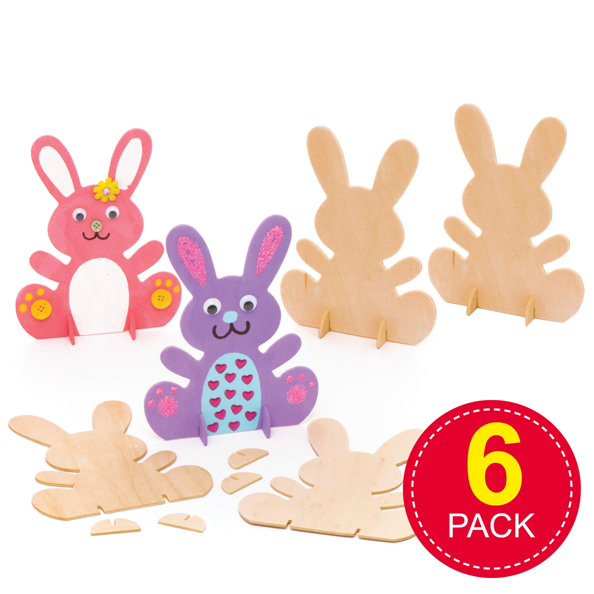 Lot De 6 Lapins En Bois à Décorer – 16 Cm – Avec Socles – Activité Manuelle Pour Pâques – Baker Ross