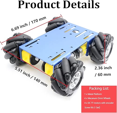 Miniatura 2 de Chasis de automóvil inteligente de metal 4WD, MC100 Control remoto Omnidireccional Rueda Robot Plataforma Kit de automóvil con rueda Mecanum de
