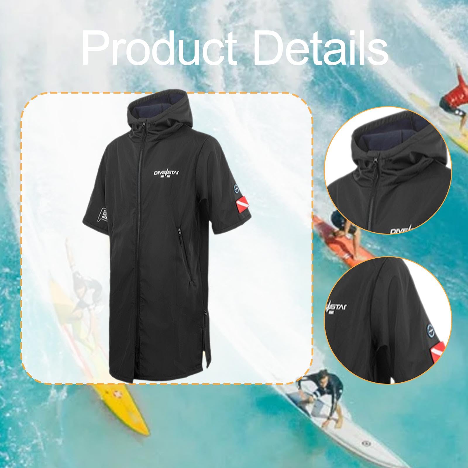 Parka de Bain Imperméable Coupe-Vent pour Surf, Vêtements de Plage avec Poches, Coupe-Vent pour Surf, Vêtements D'extérieur à Séchage Rapide,