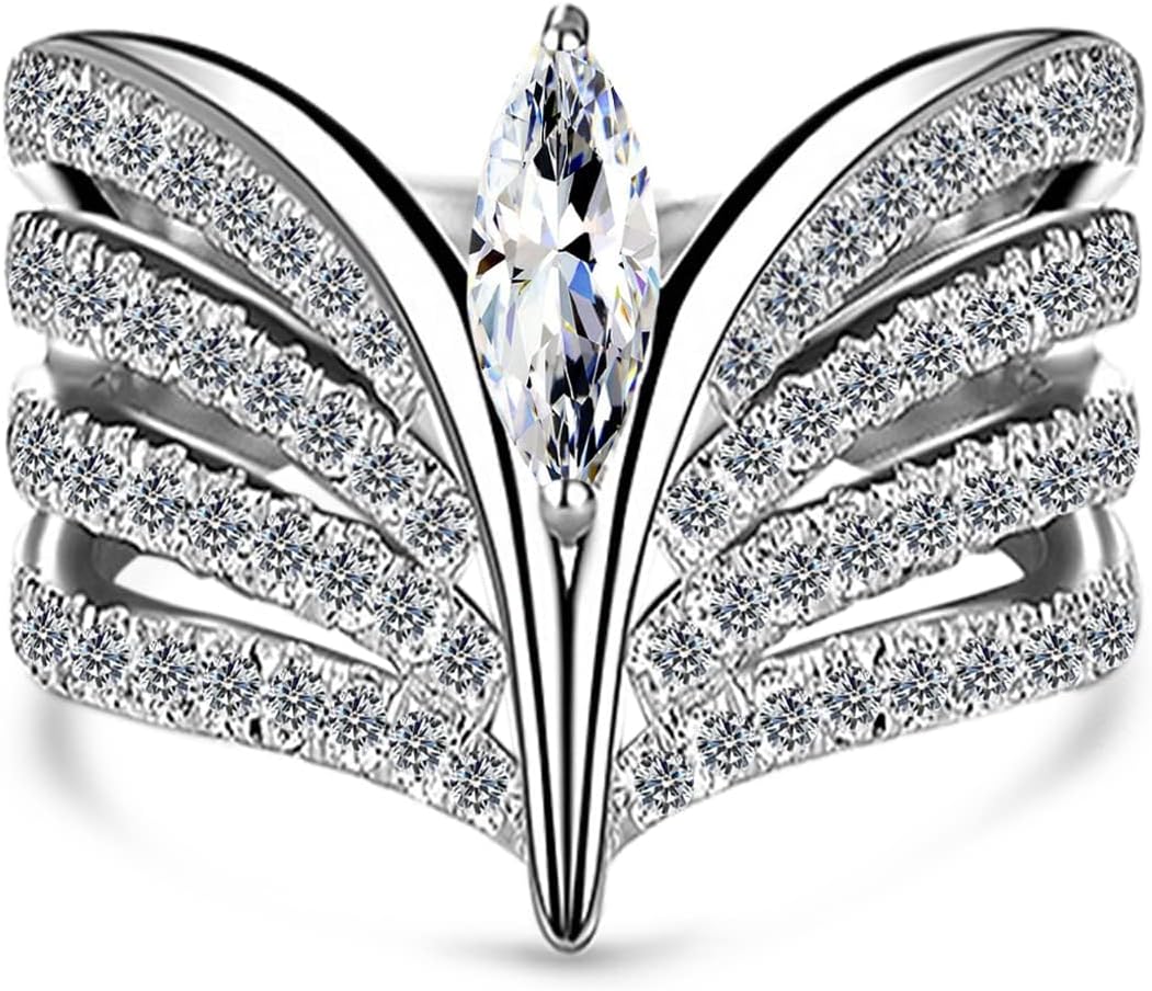 HAIXIAN Princess Crown Tiara Band Ring With Multi-Row 5A Cubic Zirconias,S925 Sterling Silver Wedding Engagement CZ Ring Jewelry for Women