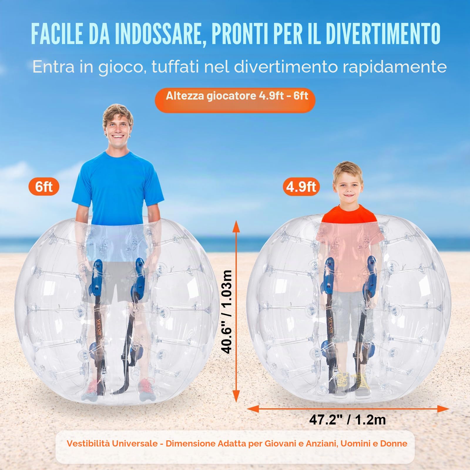 VEVORPalla Gonfiabile Paraurti, Antiurto per Gioco, 1 Pezzo, 1,2 m x 1,03 m, Trasparente, Rimbalzo PVC, Attività all'Aperto