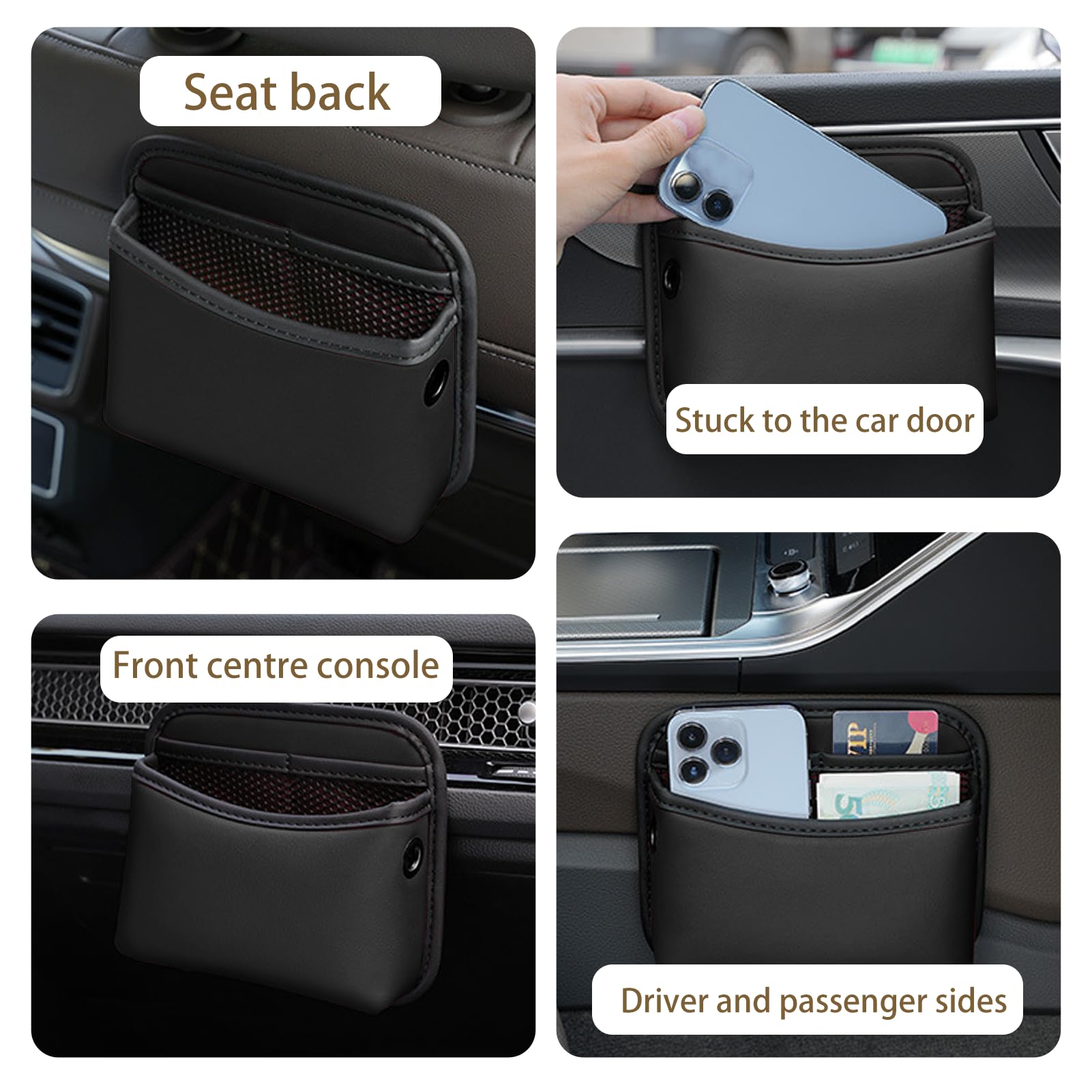 Organisateur de poche latérale de voiture,Mini-Organisateur en Cuir Organisateur Voiture Cuir PU, Pochette Latérale de Rangement pour Auto,pour Téléphone Clés Documents