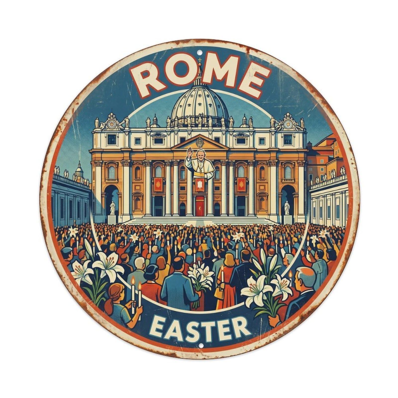 Rome Italy City Landmark Travel Easter Vintage Metal Tin Sign