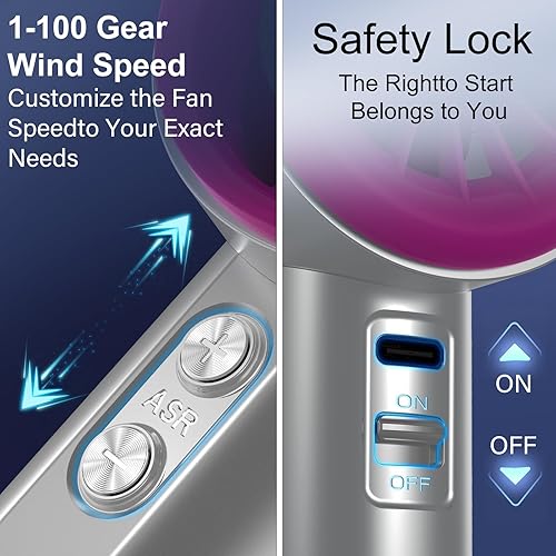 Miniatura 5 de Ventilador de mano portátil, velocidad (1-100) turbo personal ajustable, ventilador de refrigeración recargable de batería de 4000 mAh, pantalla