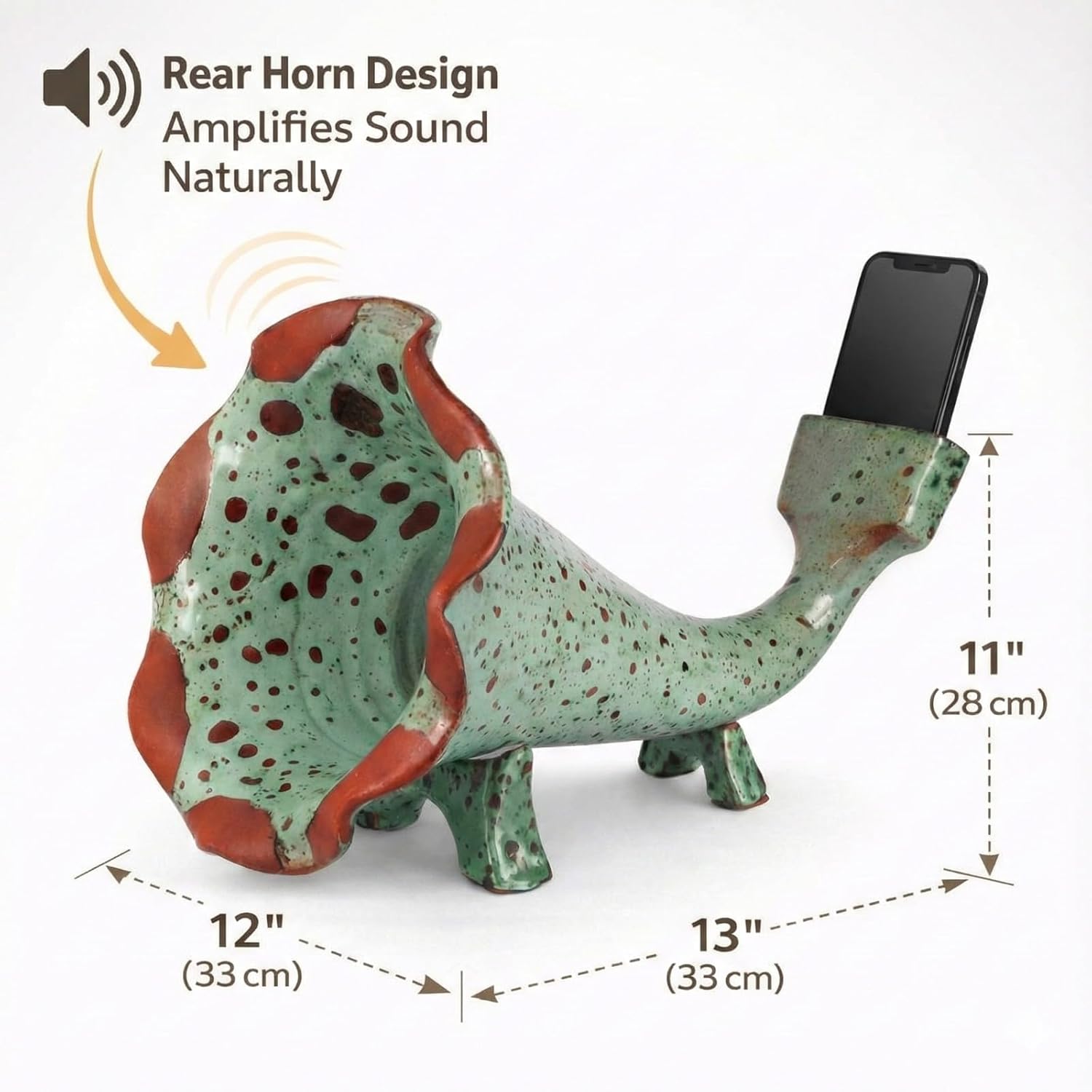 Handmade Ceramic Gramophone Shaped Phone Amplifier – Decorative Gramophone Horn for Home Decor with Natural Sound Boost Handthrown Maroon