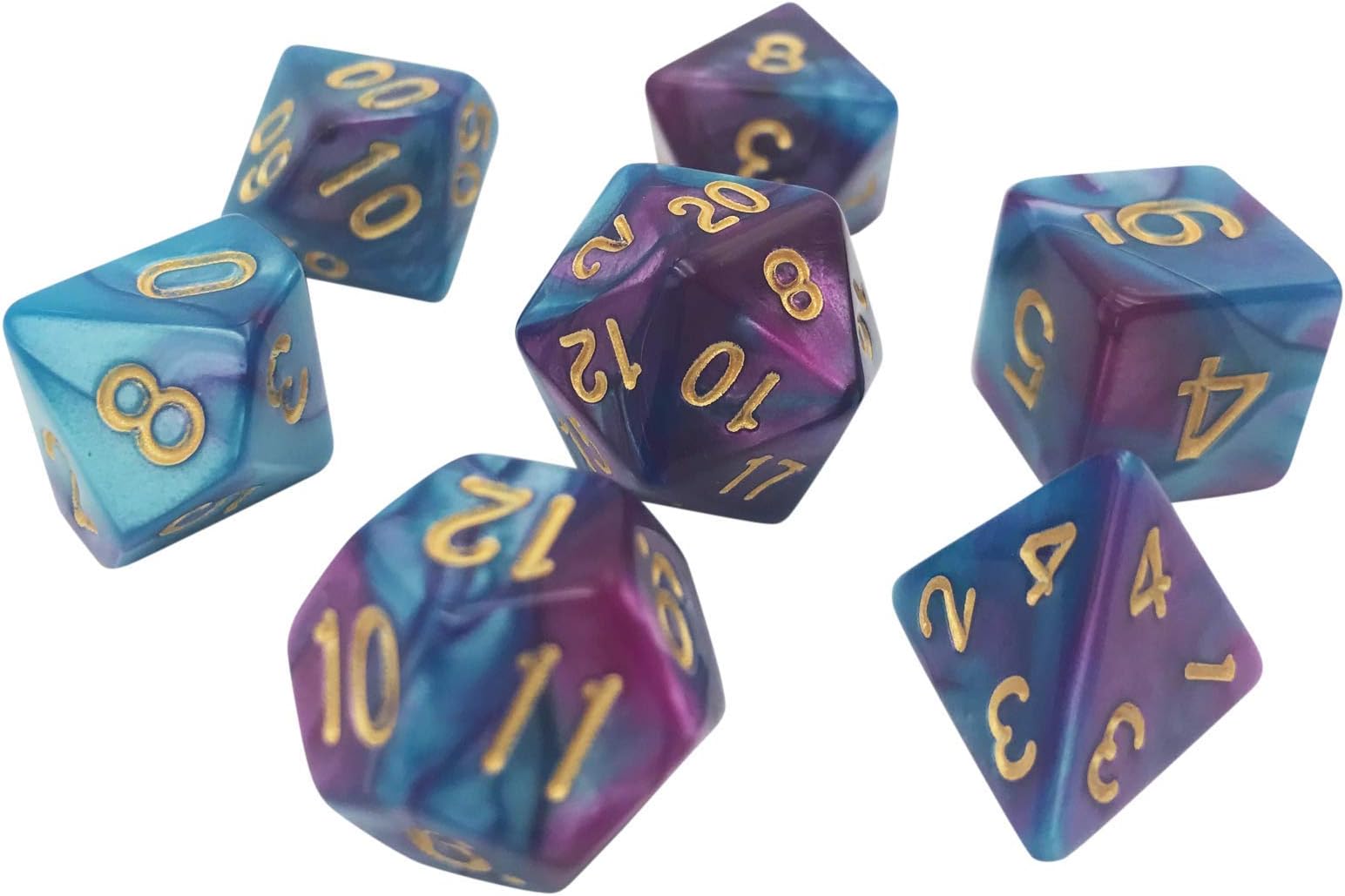 Dual Marbled 7 Piece Polyhedral DND Dice Set by D20 Collective Dice for Table Top Dungeons and Dragons RPGs and Gaming