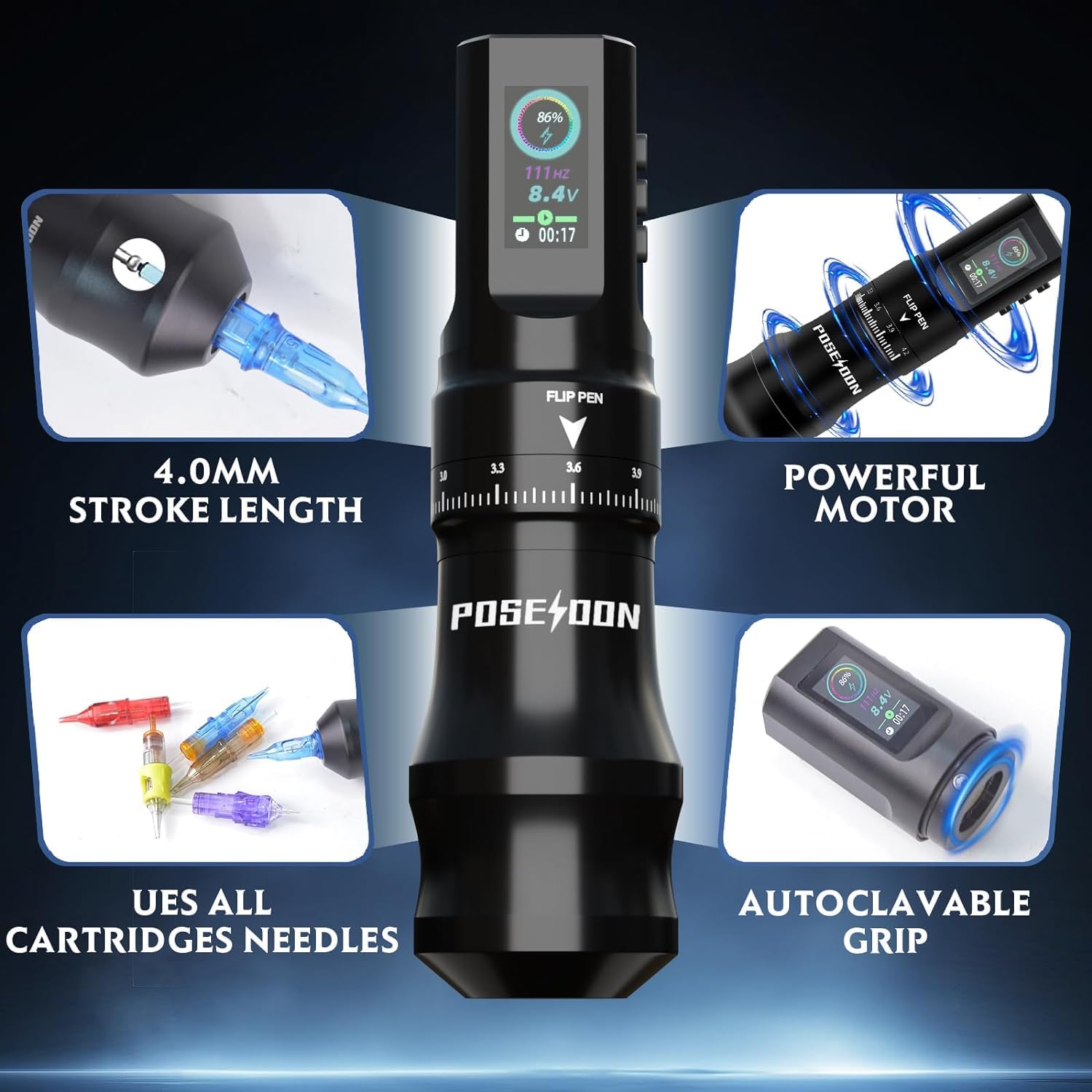 Tattoo Pen Kit-POSEIDON, Wireless Rotary Tattoo Gun Kit - Image 2