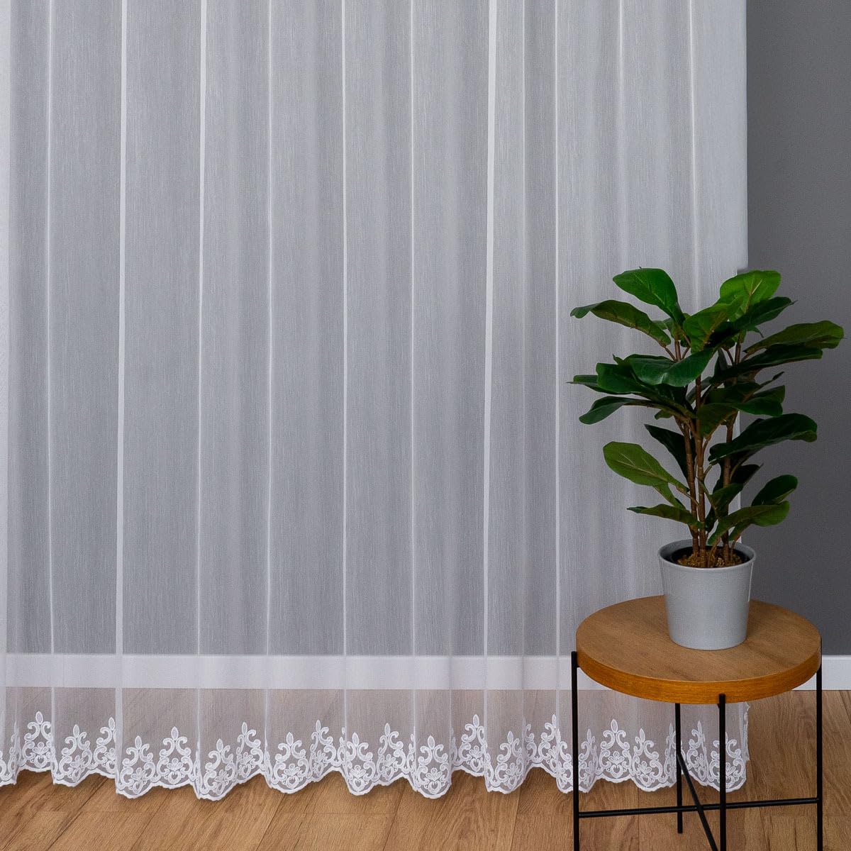 Tenda Bianca 600x280 cm (LxA) Hekla Ricamata Con Nastro Arricciato Elegante Per Soggiorno