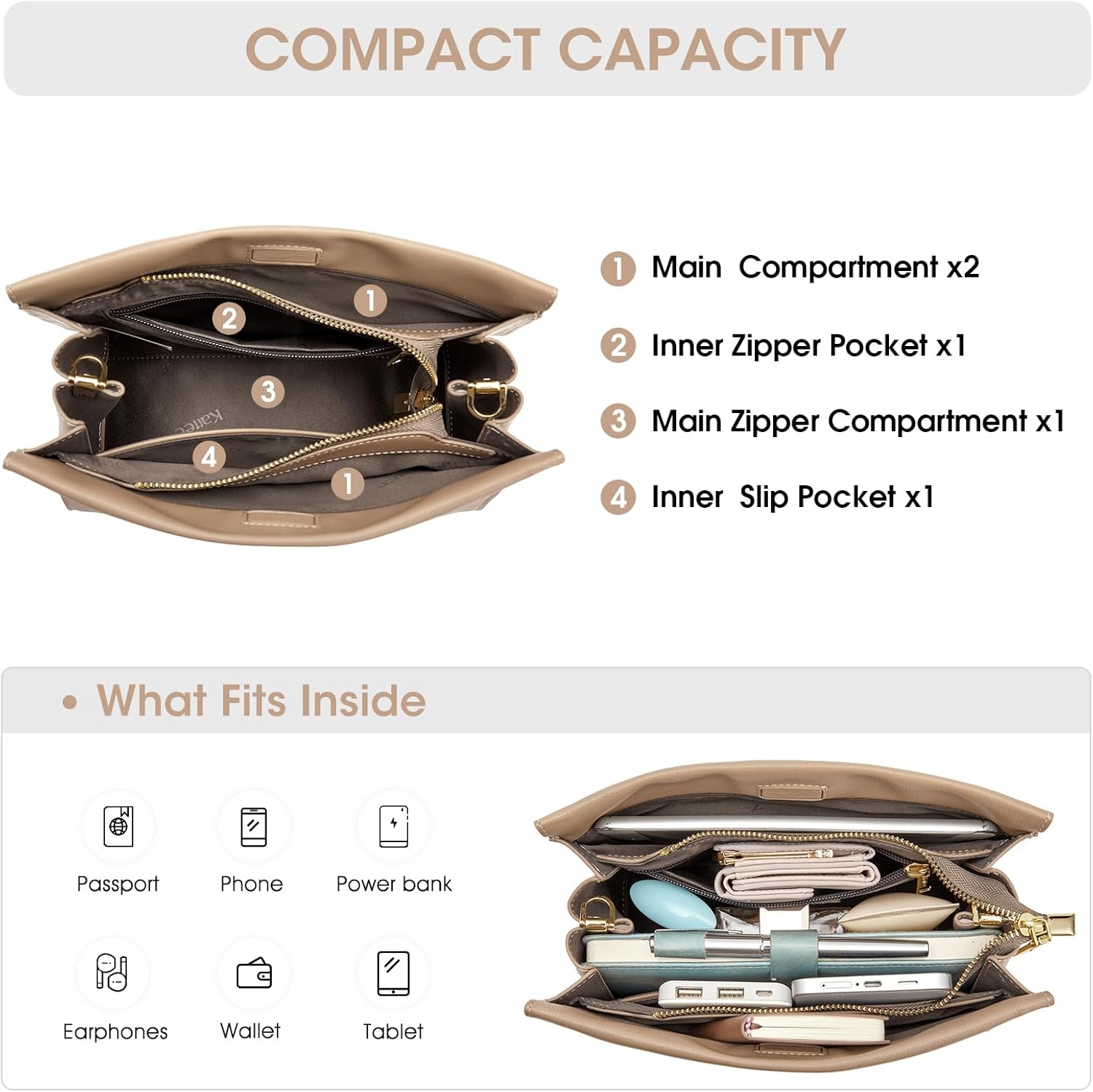 Kattee Leather Purses and Handbags for Women, Small Crossbody Bags for Women, Top Handle Hobo Shoulder Bag with 2 Straps - Image 4