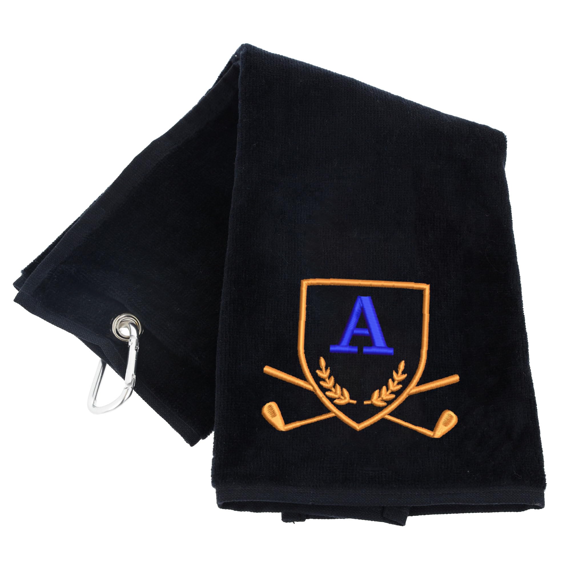 Always Looking Good Golf Towel with Monogrammed Embroidery Initial Letter Luxury Velour 50cm x 40cm Custom Embroidered Golf Towel with Carabiner Clip Gift- Golf Gifts for Men (Black, A)