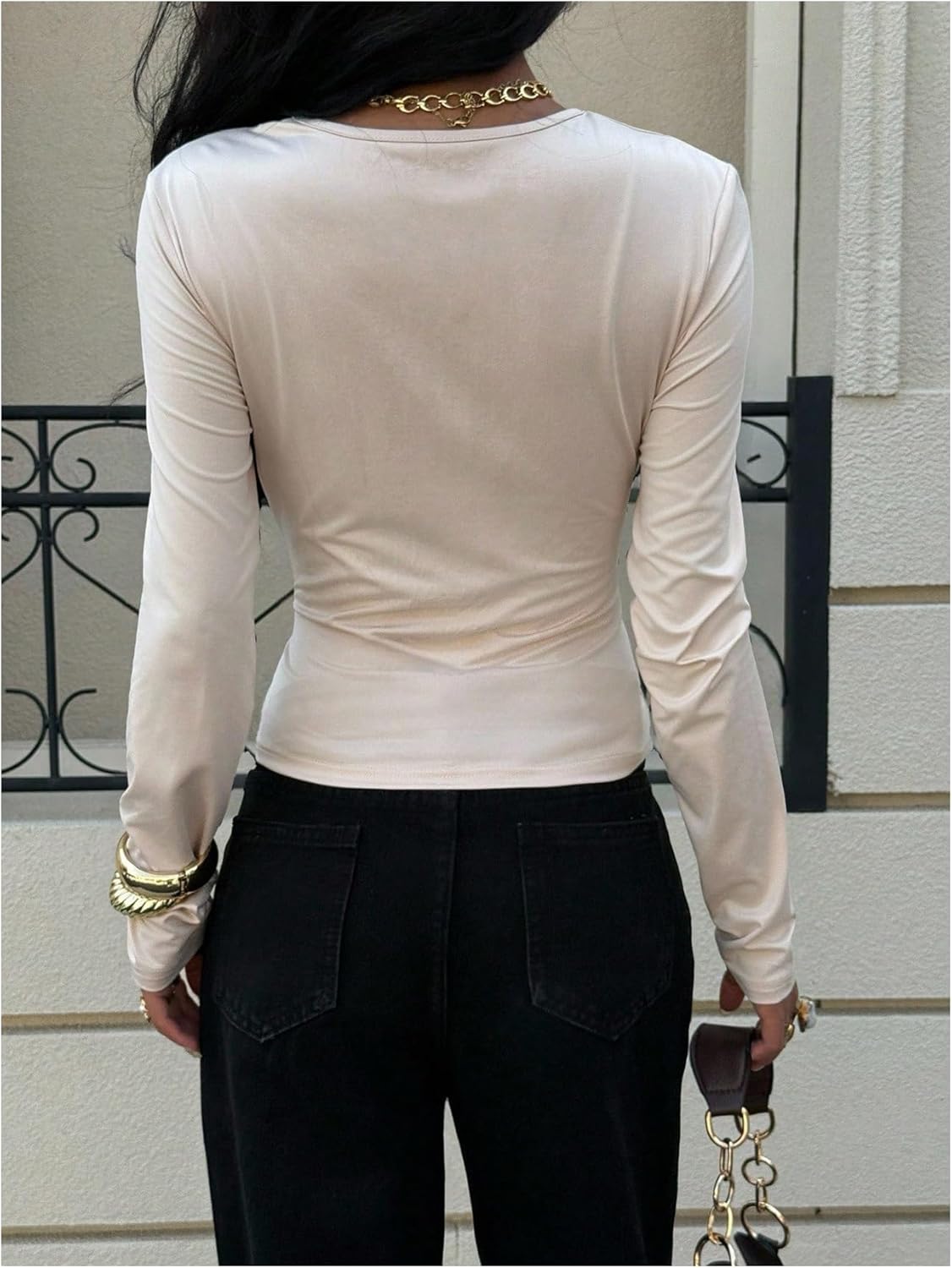 SOLY HUX Women's T Shirts Long Sleeve Ruched Slim Fitted Tee Tops Going Out Outfit - Image 3