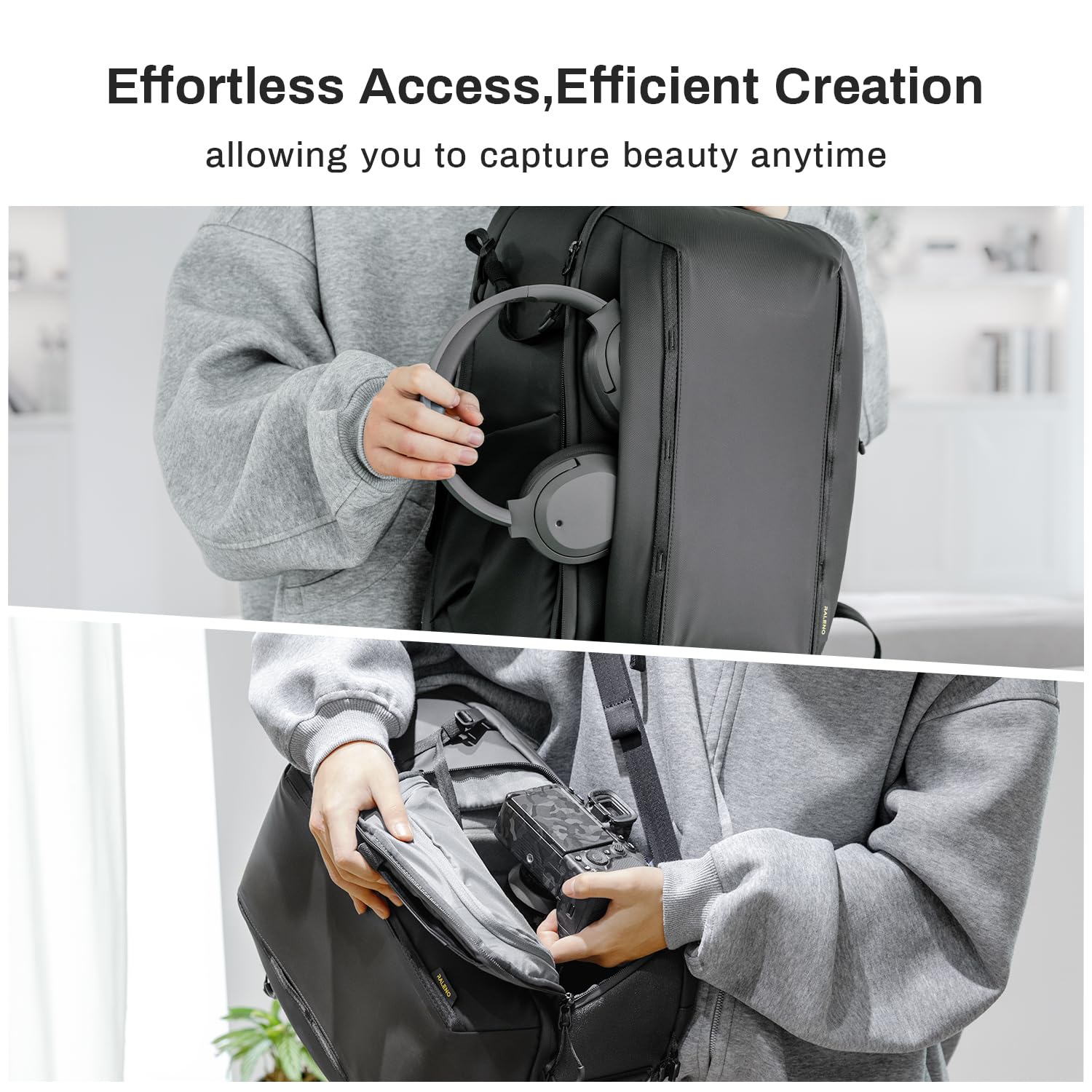 RaLeno 25 L+5 L Zaino per fotocamera, custodia rigida impermeabile con 5L scomparto frontale espandibile per fotocamera DSLR SLR Mirrorless, compatibile con drone DJI Mavic / 16 laptop/treppiede