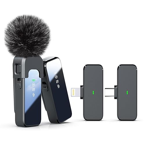 Rythflo Wireless Lavalier Microphone for iPhone Android PC with Noise Cancellation, 100ft Transmission, 18H Battery Life, Lightning & USB Type-C Wireless Lapel Microphone for Video Recording - Combo for All iPhones & Androids