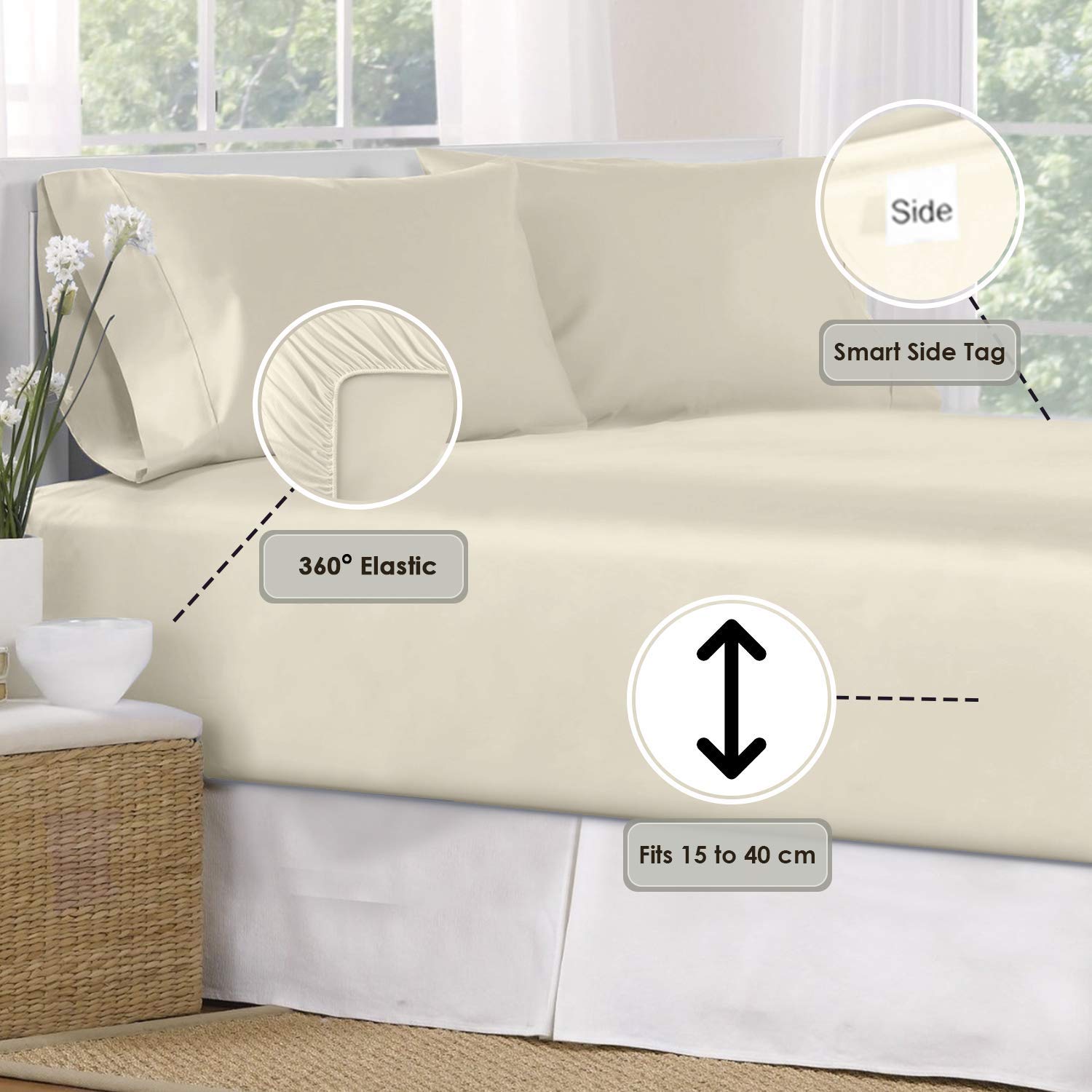 Pizuna Pure Combed Cotton Fitted Sheet Ivory, 600 Thread Count 100% Long Staple Cotton King Size Fitted Sheet 160x200 cm - Image 3
