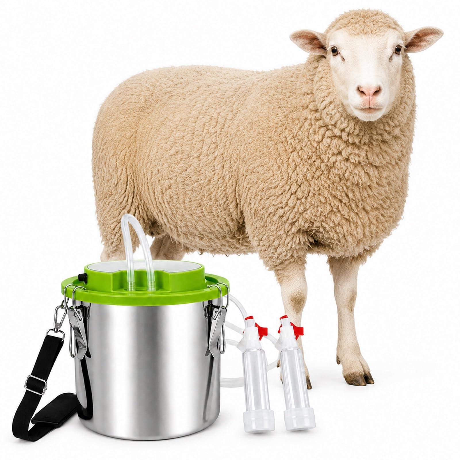 moupeaktain Electric Cow Milking Machine, 12L Portable Goat Milker Machine for Cows Goats and Sheep, Rechargeable Milking Machine with 43-46 Times/Min Pulsation and Easy-Clean Bucket Sheep