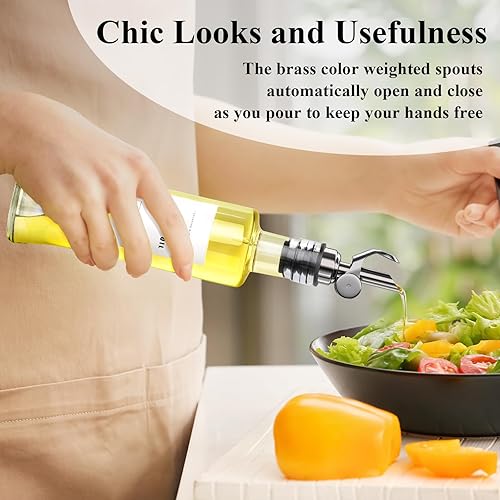 Miniatura 3 de Botella dispensadora de aceite de oliva con bandeja de bambú, dispensador de aceite y vinagre de GIXSEGIE con boquilla de vertido de metal,