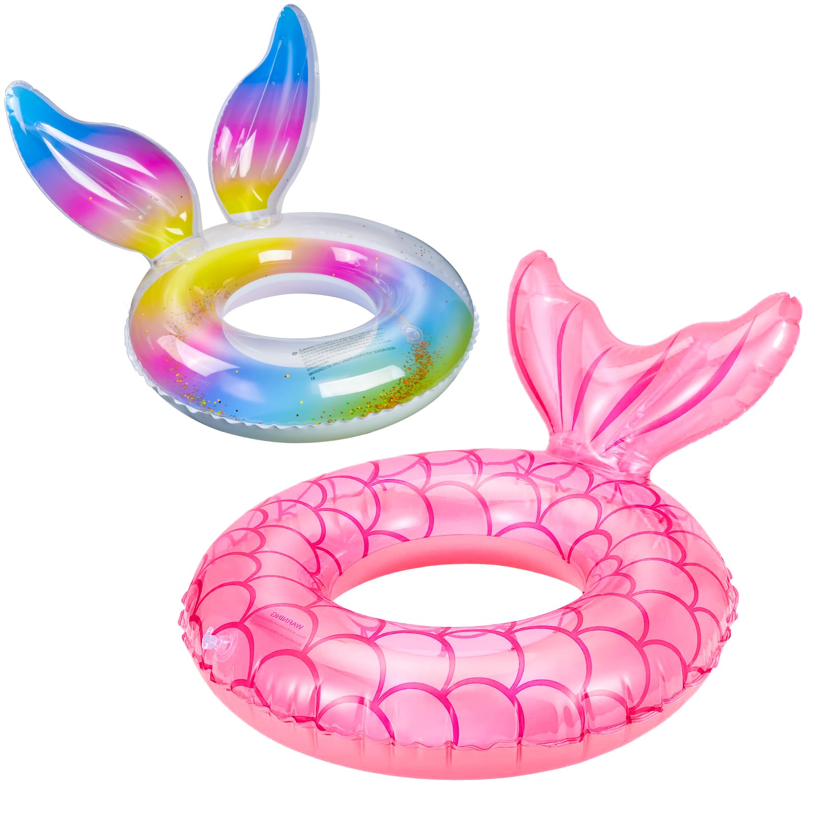 2Pcs Pool Inflatables for Kids, Rubber Swimming Rings Pool Floats for Kid & Adult, Swimming Inflatable Pool Toys, Mermaid Water Toys for Summer Beach Pool Party