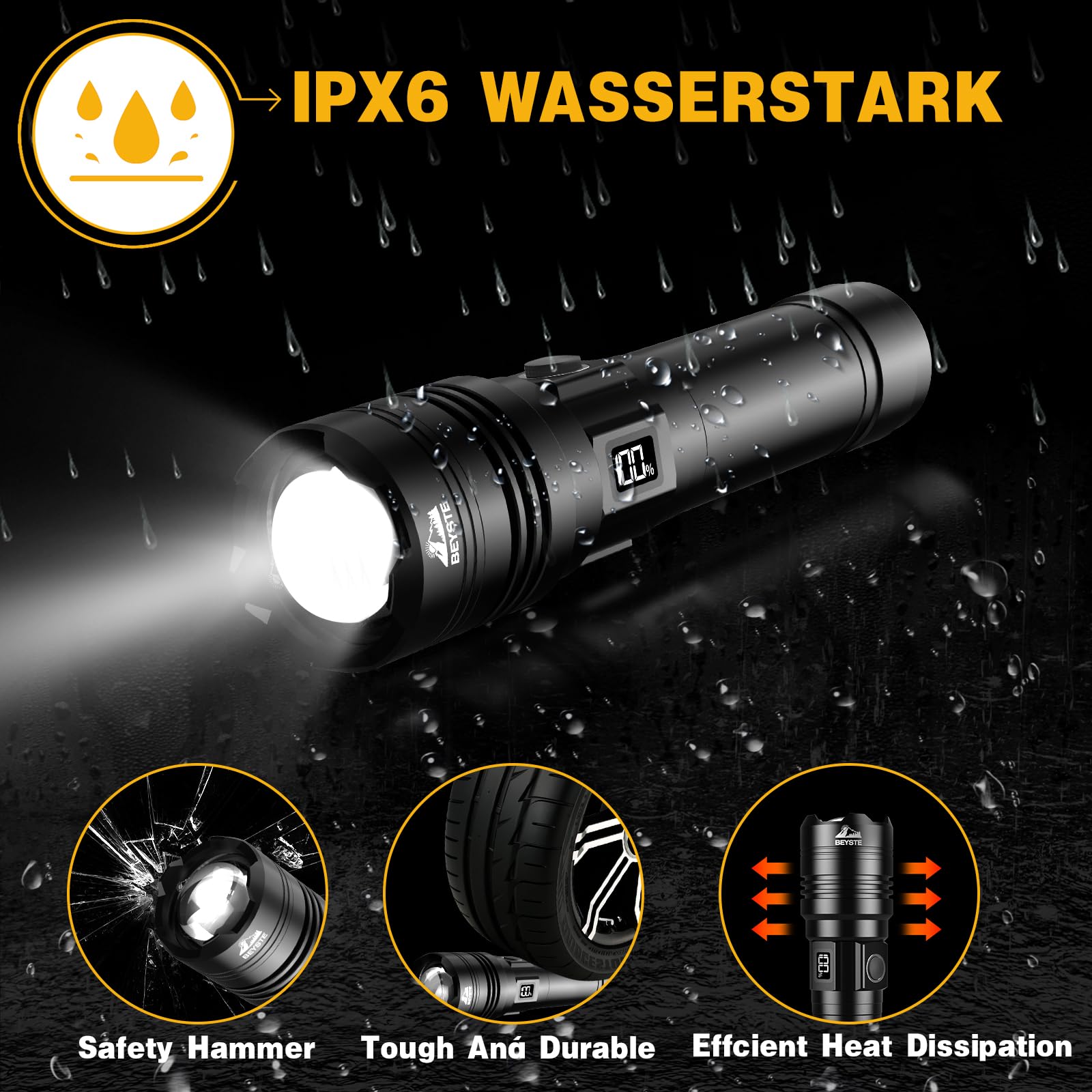 BEYSET LED Latarka Akumulatorowa 1,000,000 Lumenów, Super Jasne Potężna Długotrwała Latarki, IPX6 Wodoodporna na Przerwy w Dostawie Prądu, Camping, Wędrówki, Sytuacje Awaryjne