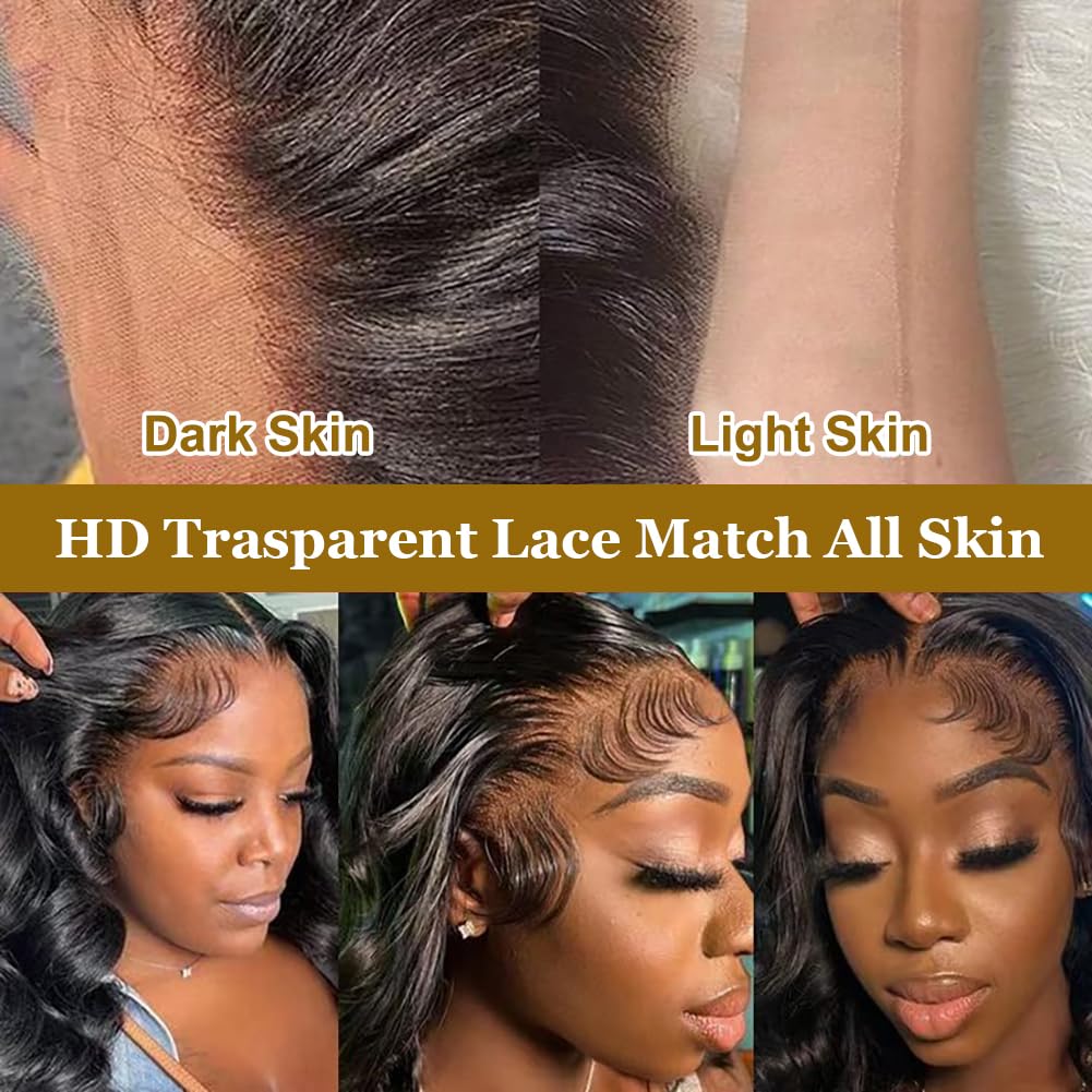 Body Wave Lace Front Wigs Human Hair Pre Plucked 26 Inch Real Human Hair Wigs 200% Density HD Frontal Virgin Human Hair Body Wave Glueless Wigs for Women Natural Color