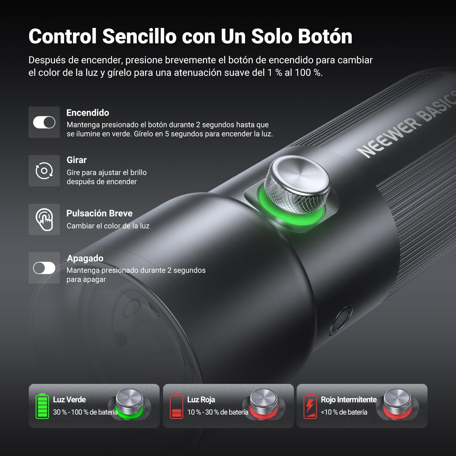 NEEWER Basics RGB Photography Spotlight, 4 Color/20 GOBO Filtro/CRI95+/7500mAh,10W 6300K Foco Video LED Portátil Aleación Aluminio,Patterned Ambient Sunset Lighting para Grabación Video Estudio, FL10
