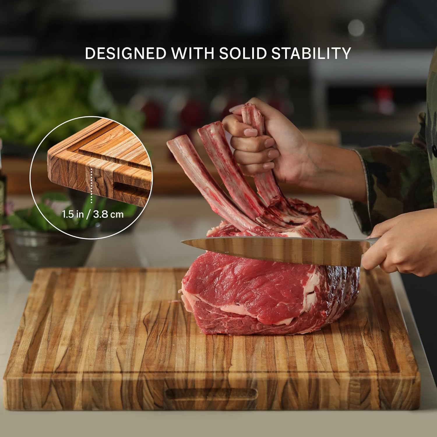 Teakhaus Carving Board and Cutting Board Oil Set - Includes Small (S) Wood Cutting Board with Juice Groove and EON Food Grade Mineral Oil - Knife-Friendly - FSC Certified