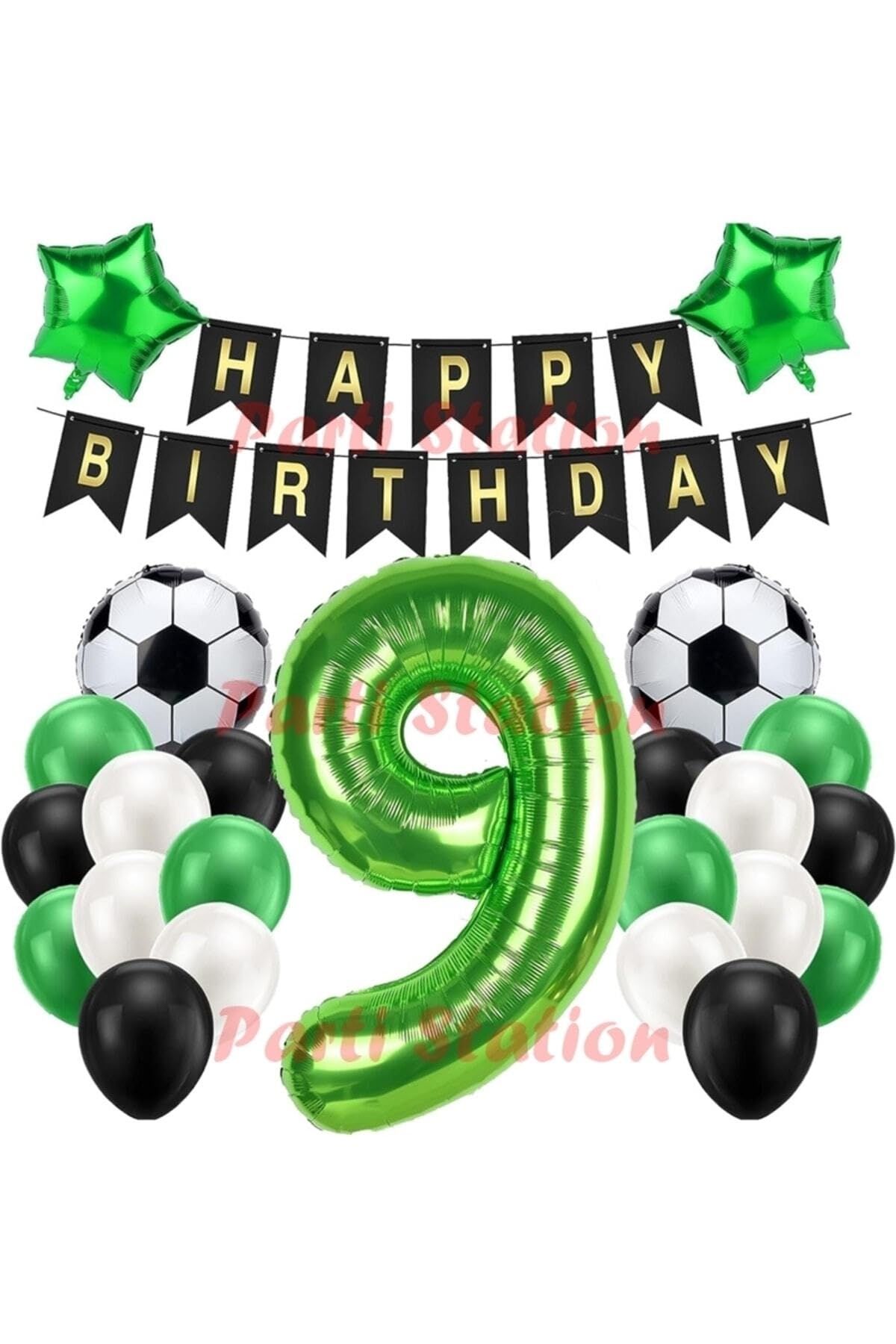 Parti Station Futbol Yeşil 9 Yaş Doğum Günü Balon Set PSYSLFUTBOL