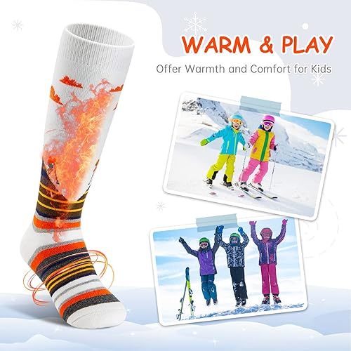 Miniatura 5 de Cimkiz Calcetines de esquí para niños, cálidos calcetines térmicos para nieve, esquí, snowboard, patinaje para niños y niñas, 2 pares3 pares