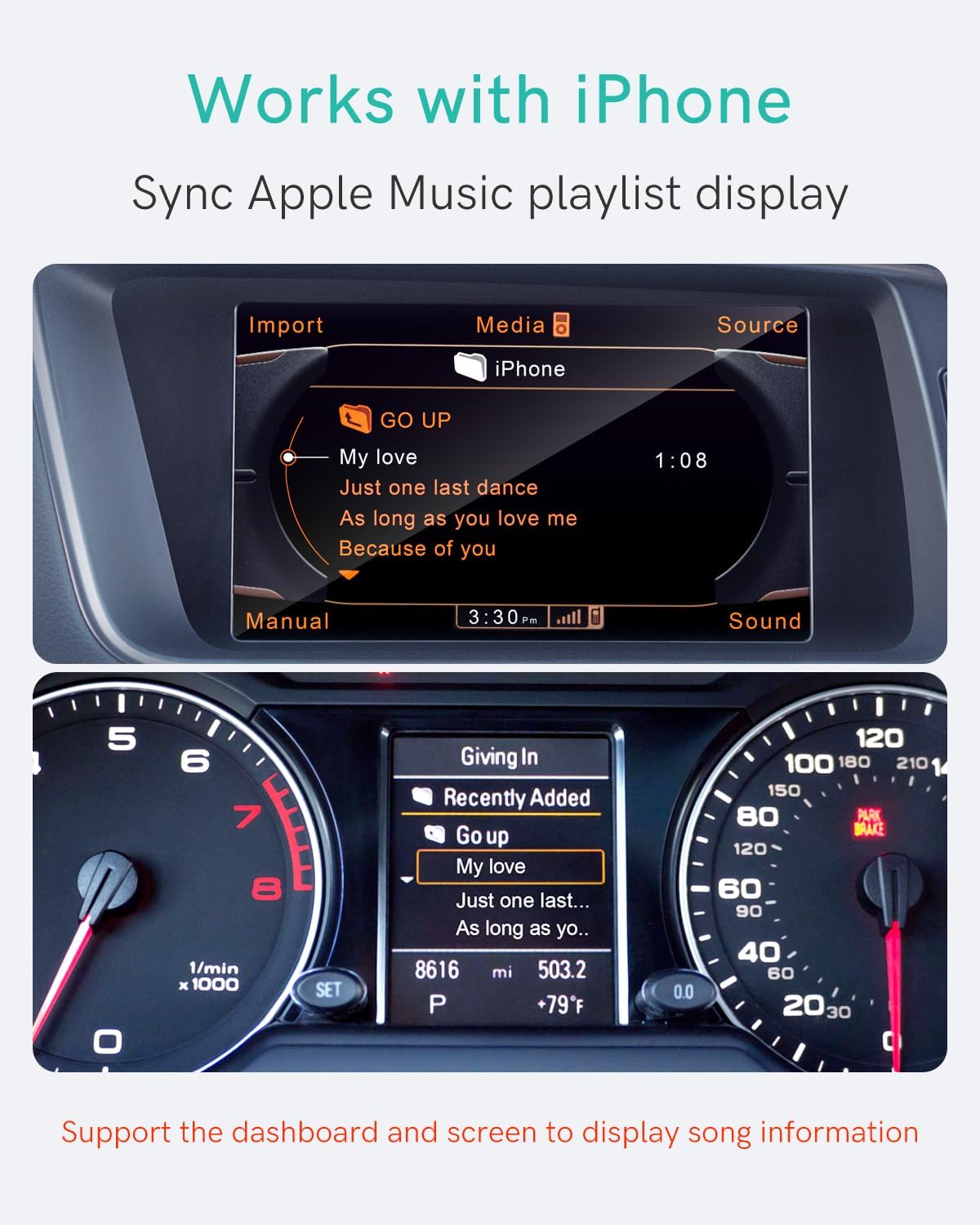 Bluetooth Adapter for Audi MMI 3G/3G+,Mercedes/VW mit MDI-Anschluss | Bluetooth-Musikempfänger mit aptX HD, Lenkradsteuerung, Anzeige von Titel/Interpret auf dem Display, 3-Schritte-Plug-and-Play