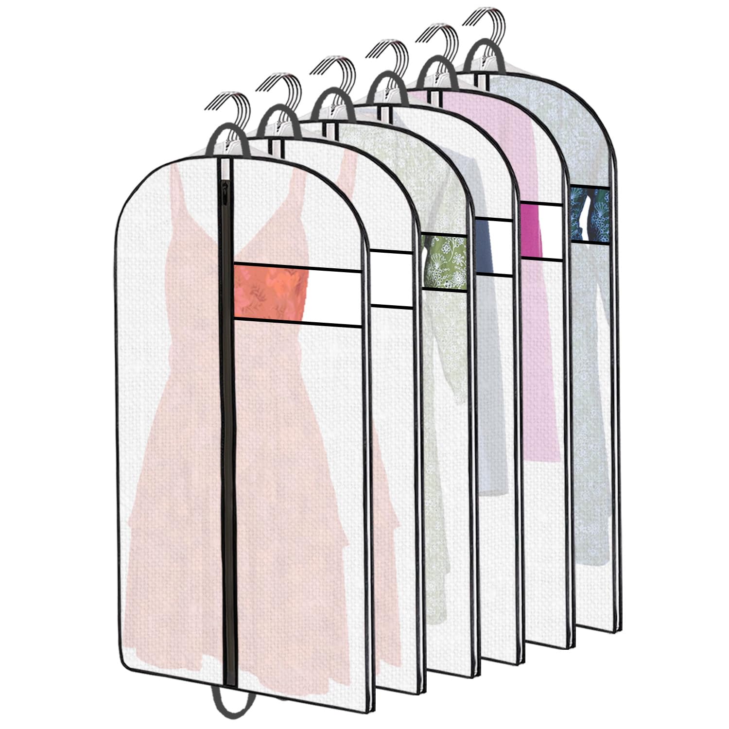 Clothes Cover Bags for Storage, Hanging Garment Covers with Zipper, Dustproof & Moth Proof, Breathable Suit & Dress Protector for Wardrobe and Travel, Pack of 6