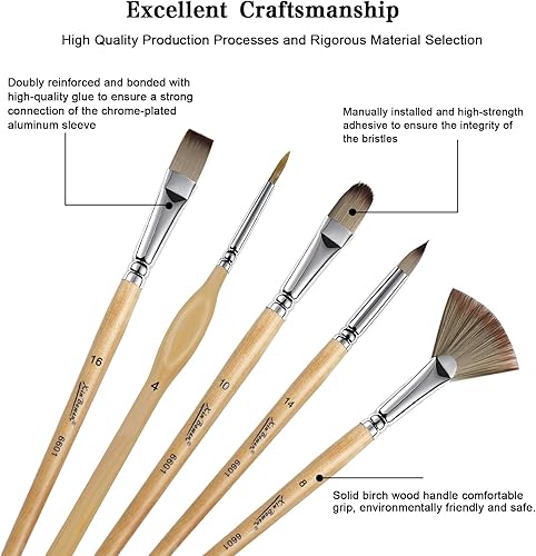 Miniatura 10 de Bougimal 32 pinceles de pintura para pintura acrílica, cerdas de nailon de alta calidad con redondas, filbert, plano, abanico, ángulo, pincel de