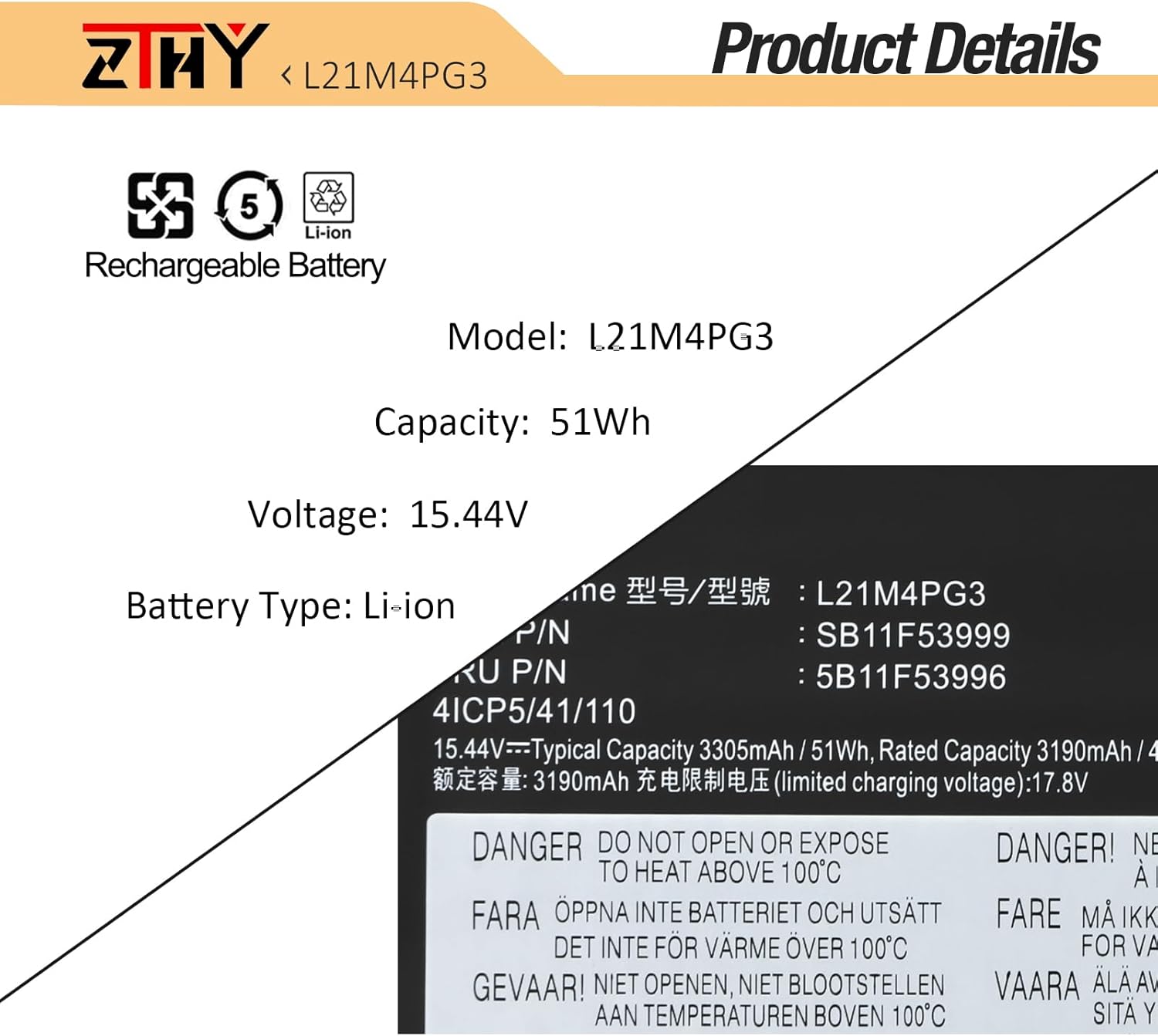 L21M4PG3 L21C4PG3 L21D4PG3 L21L4PG3 Laptop Battery Replacement for Lenovo 13W Yoga (Type 82S1, 82S2) / Lenovo 13W Yoga Gen 2 (Type 82YR 82YS) Series SB11F53999 SB11F54002 5B11F53996 15.44V 51Wh 4-Cell image 3 of 7 B0DBQCTF6P
